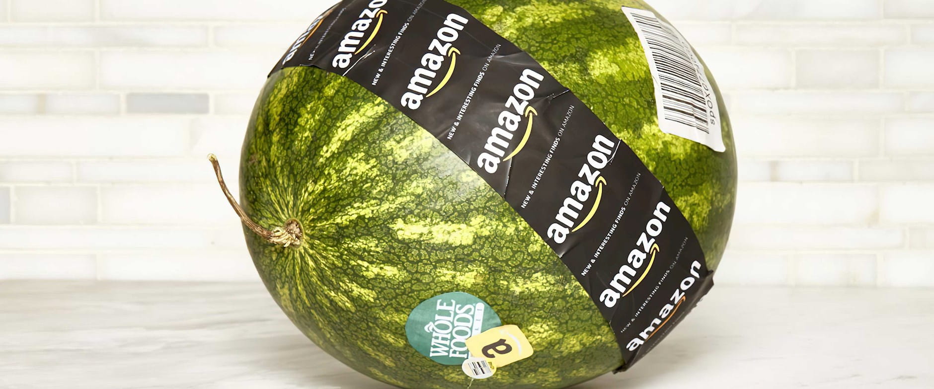 Watermelon with Amazon shipping wrap on it