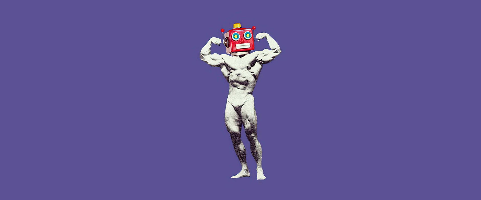 Robot with muscular statue body flexing