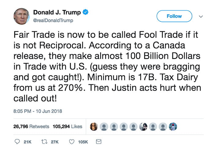 Donald J. Trump tweet about Fair Trade