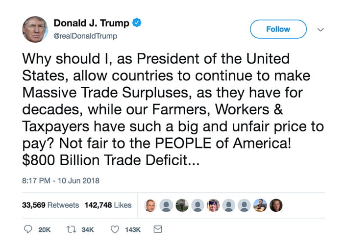 Donald J. Trump tweet about trade policy