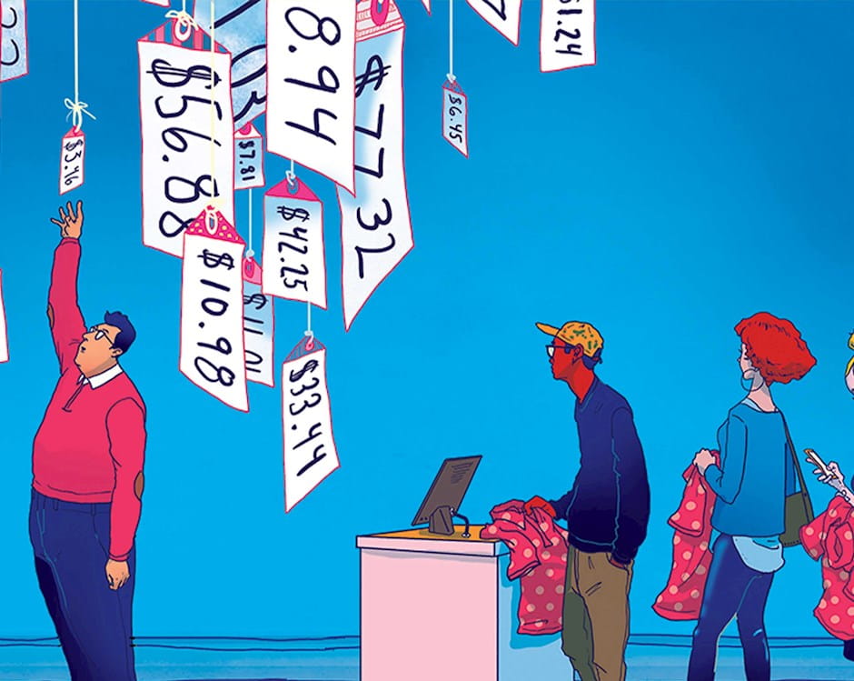 People reaching for price tags in the sky