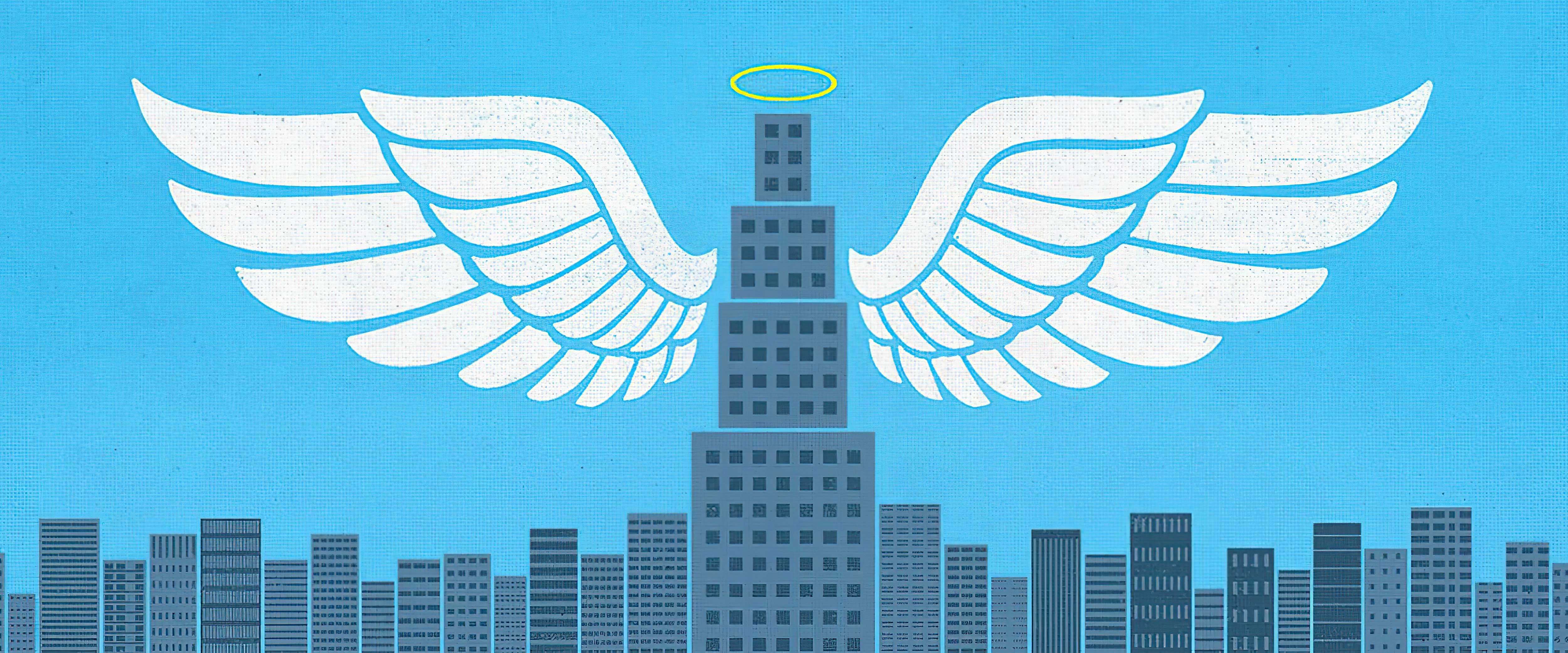 Building sprouting angel wings