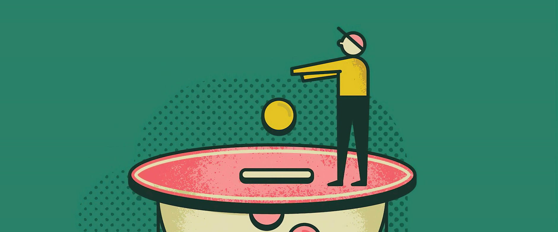 Illustration of person dropping coin in change bucket