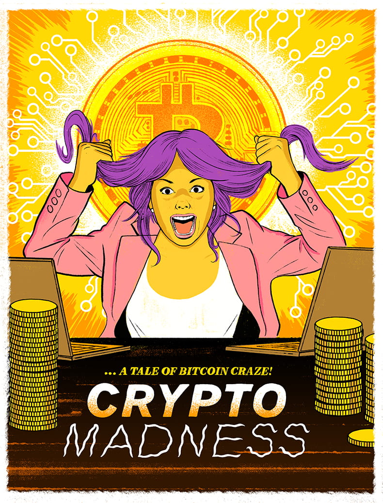 Purple Haired Girl pulling her hair. Crypto Madness