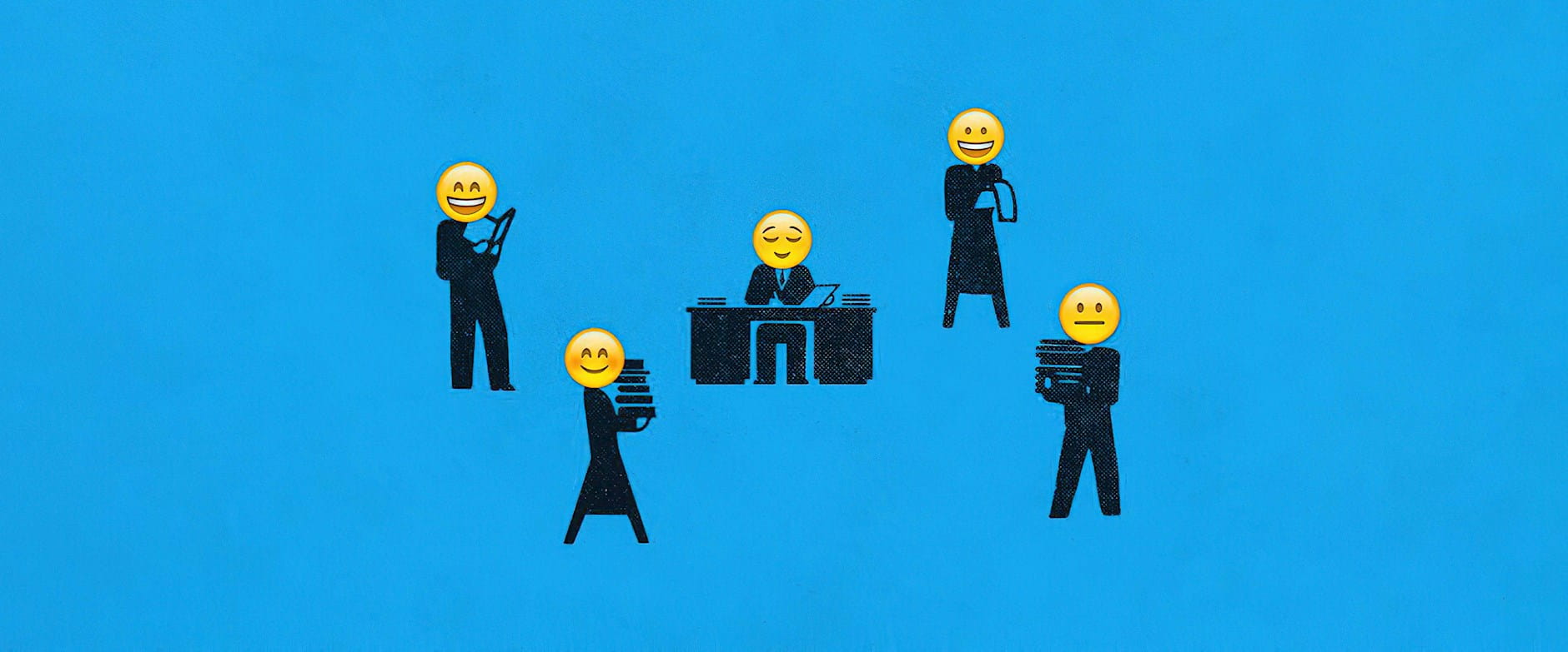 Illustration of office workers with emojis as faces