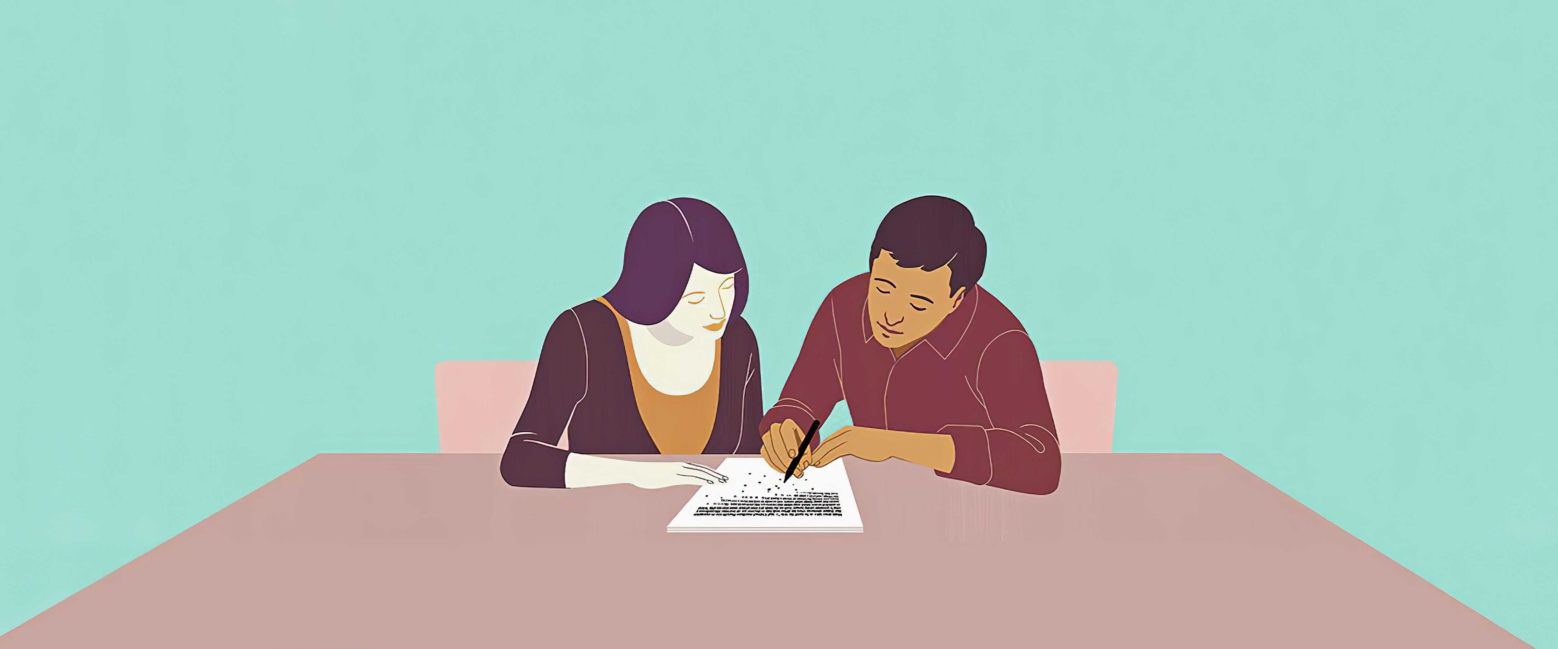 Man and woman carefully reviewing document