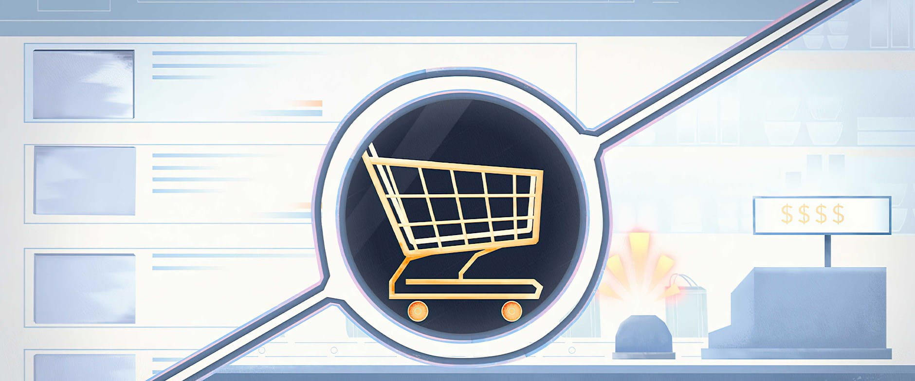 Shopping cart symbol over a digital shopping site screen