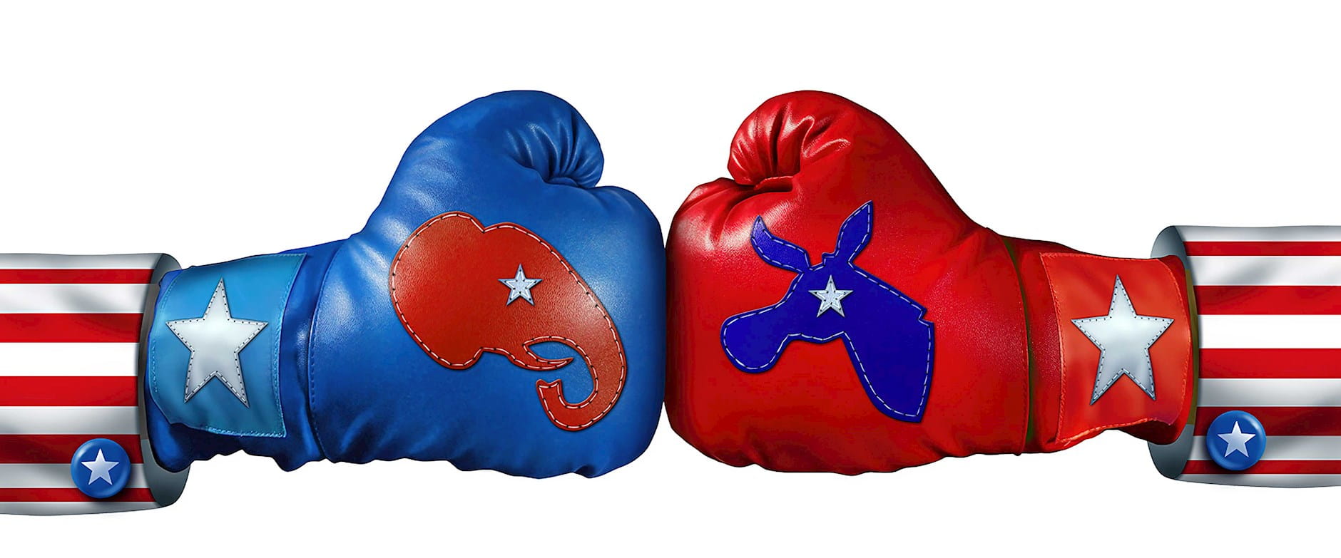 Politically marked boxing gloves clashing
