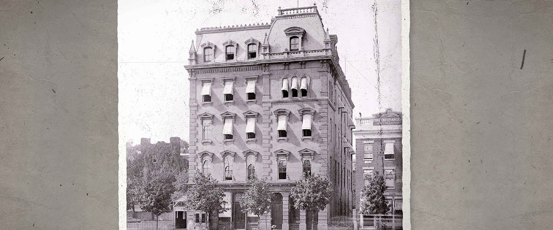 Black and white photo of a bank