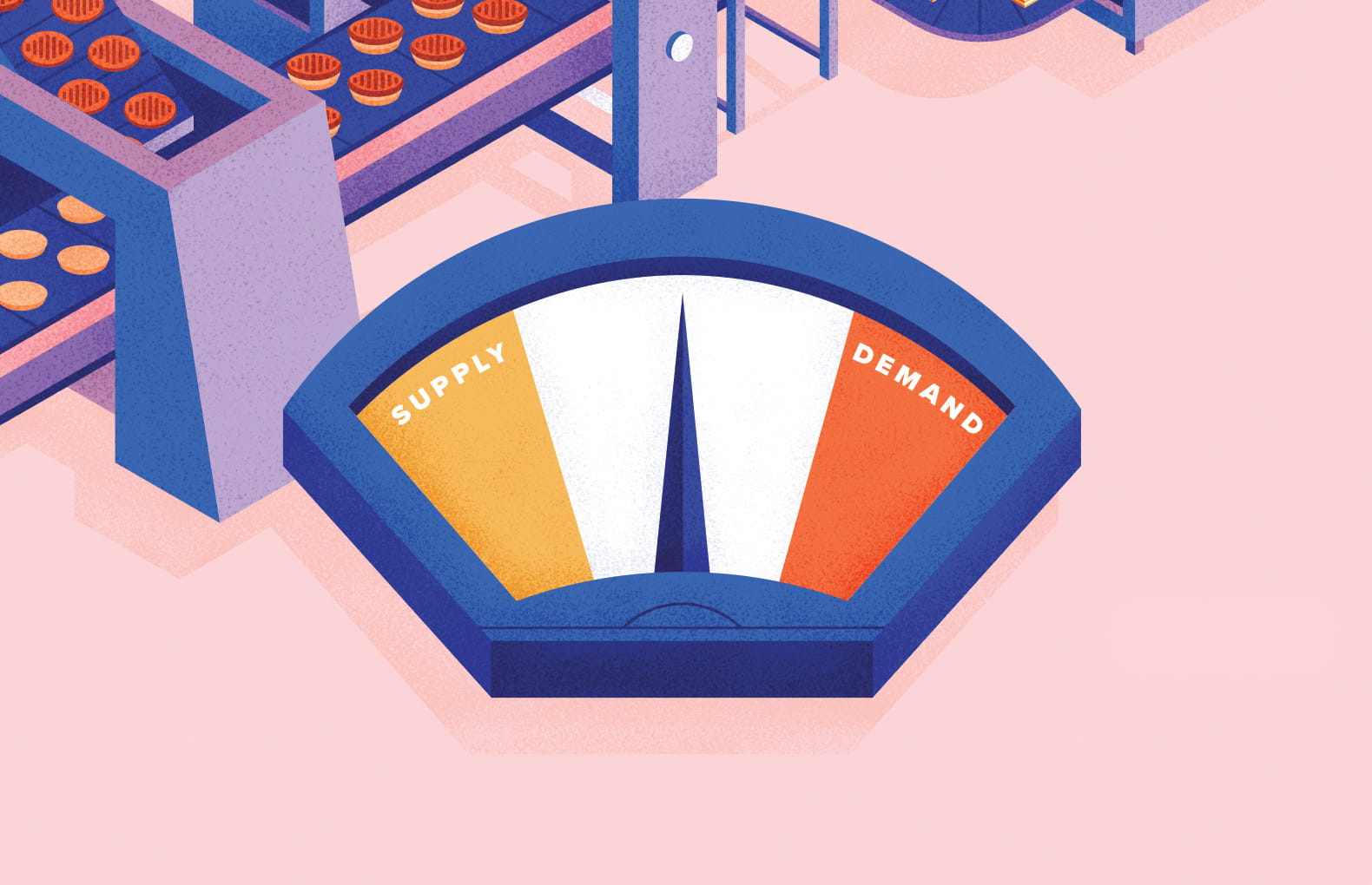 Illustration of supply and demand meter in burger factory