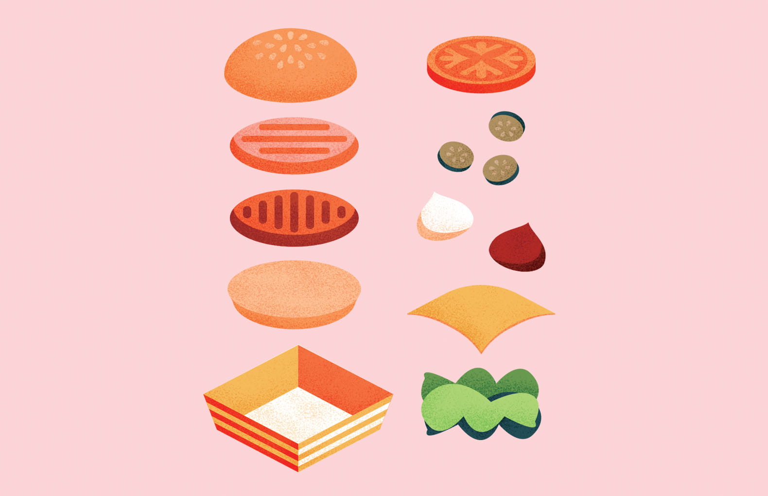 Illustration of burger ingredients separated out