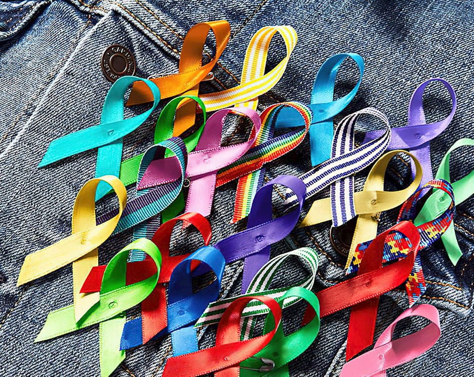 Jean jacket covered in awareness ribbons