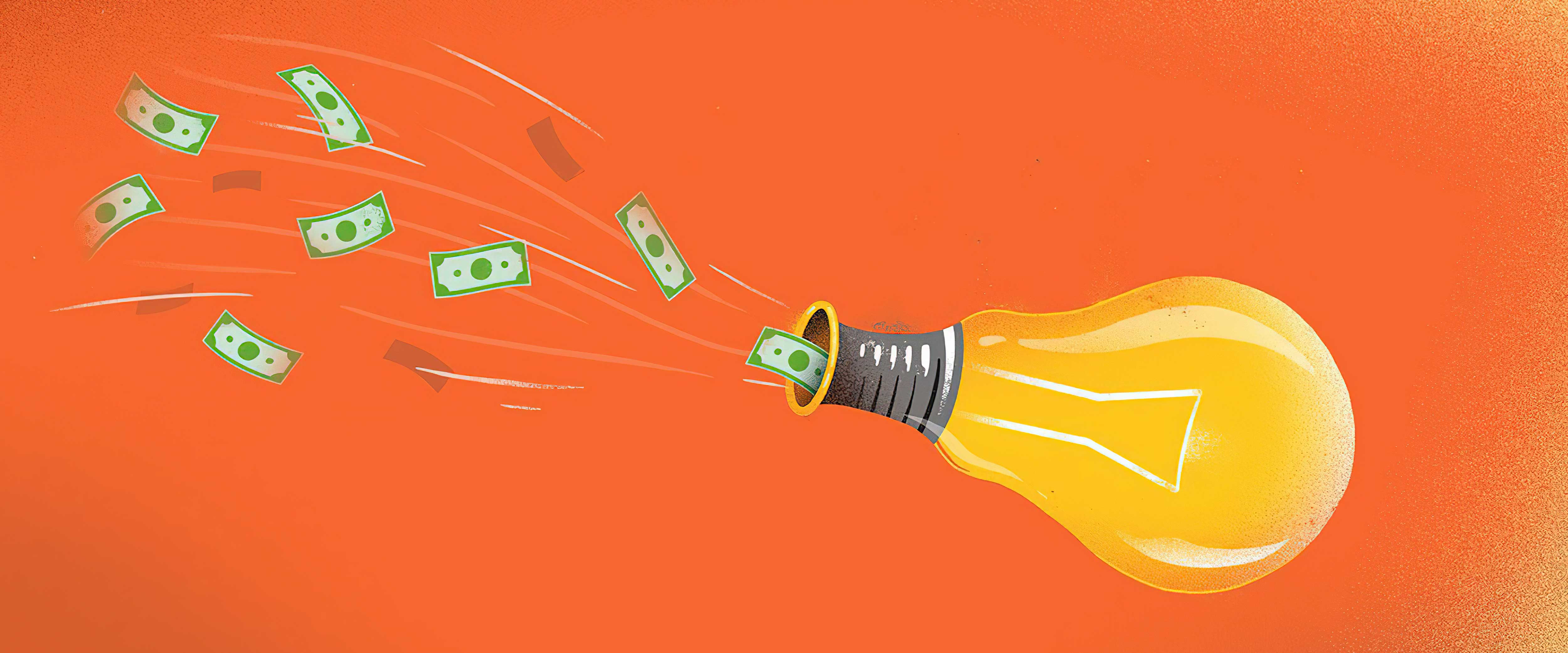 Money flying out of the bottom of a lightbulb