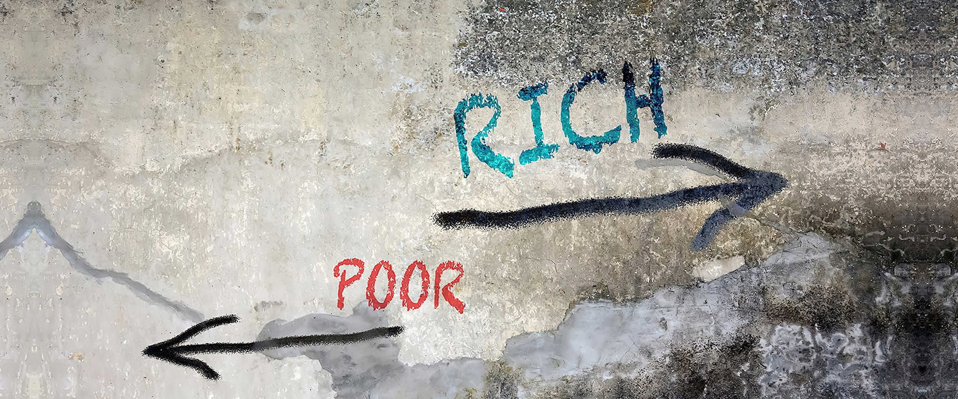 The words Rich and Poor with arrows pointing in different directions