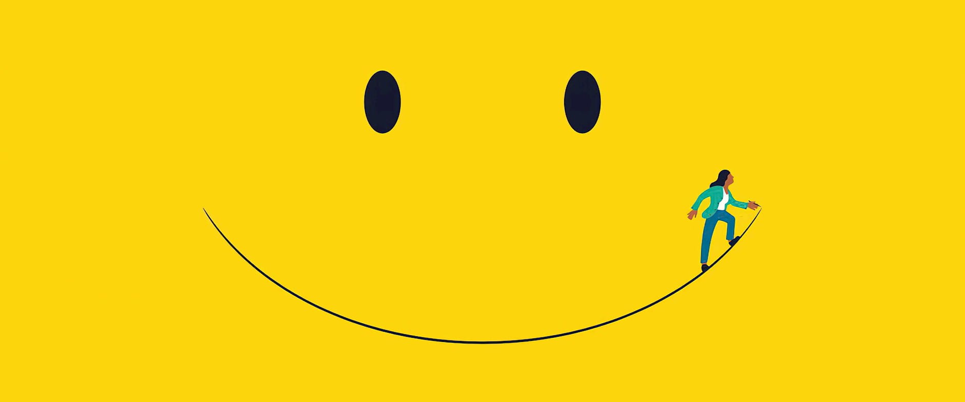 Yellow smiley face with a person drawing the smile