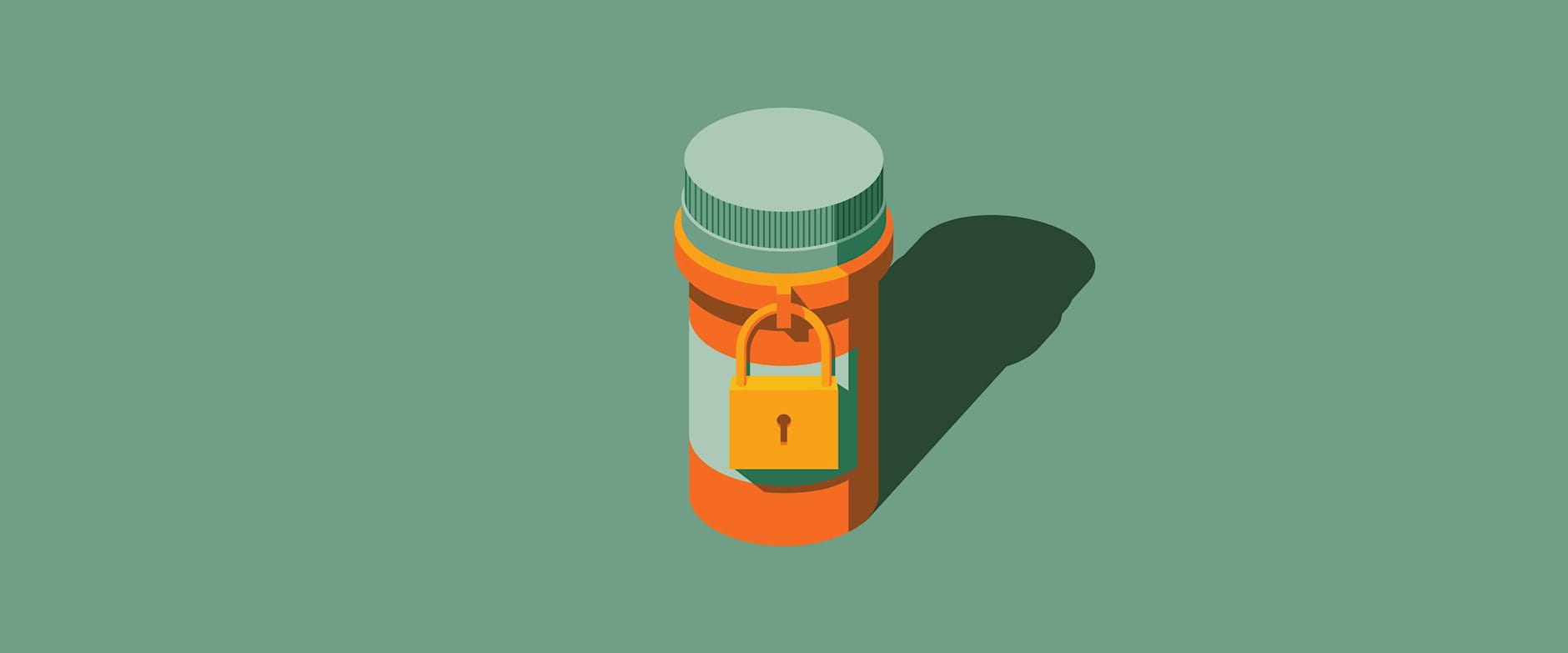 Illustration of a prescription pill canister with a lock on it