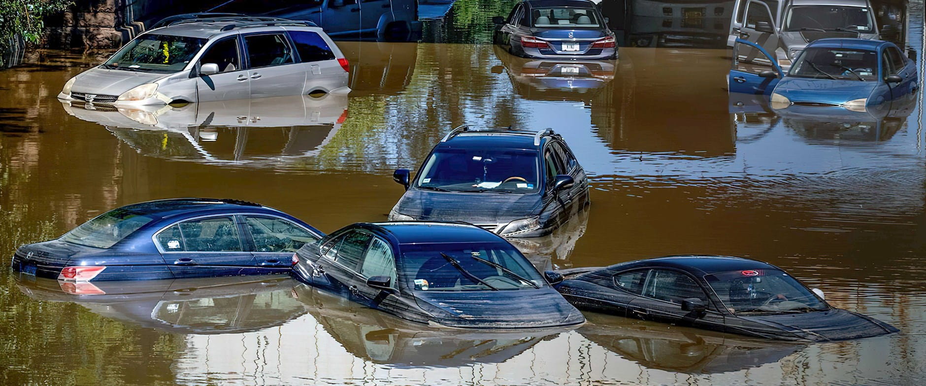 Cars in a flooded lake