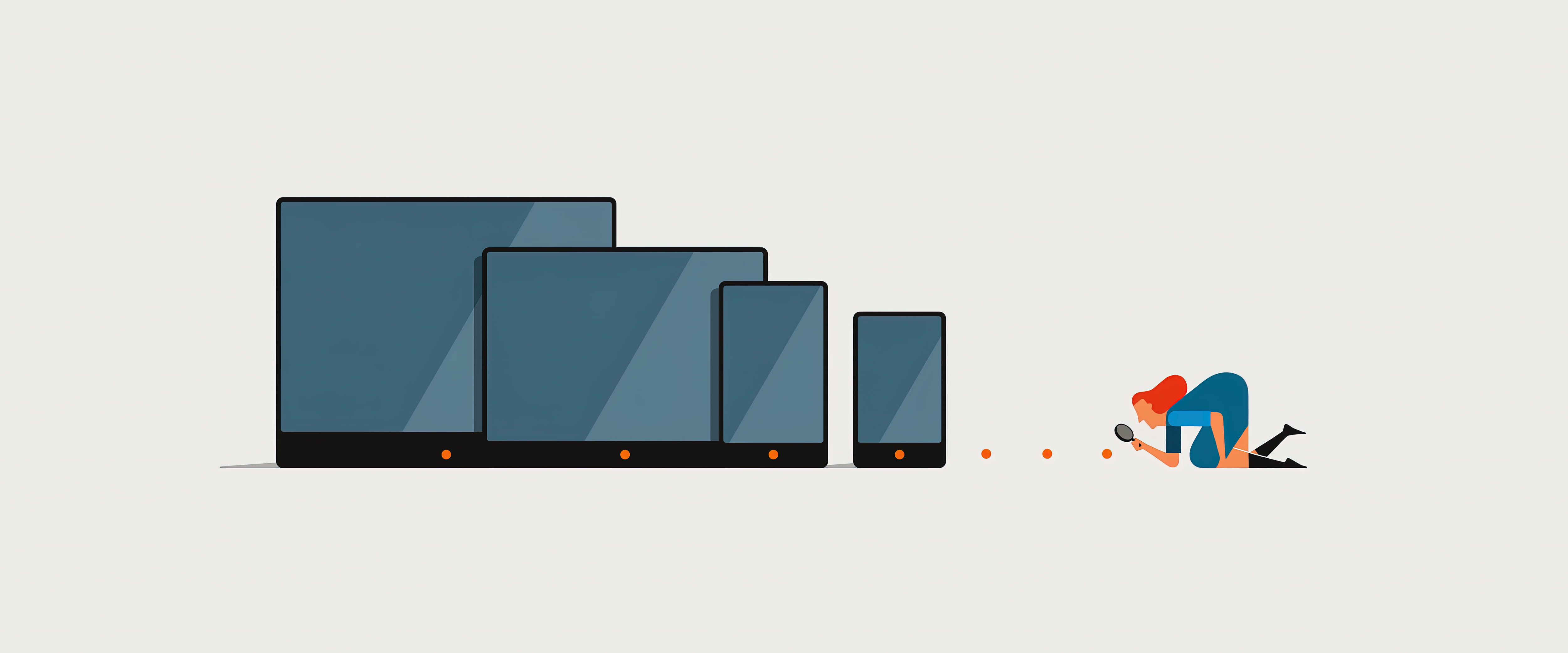 Illustrated person searching for breadcrumbs coming from several mobile devices