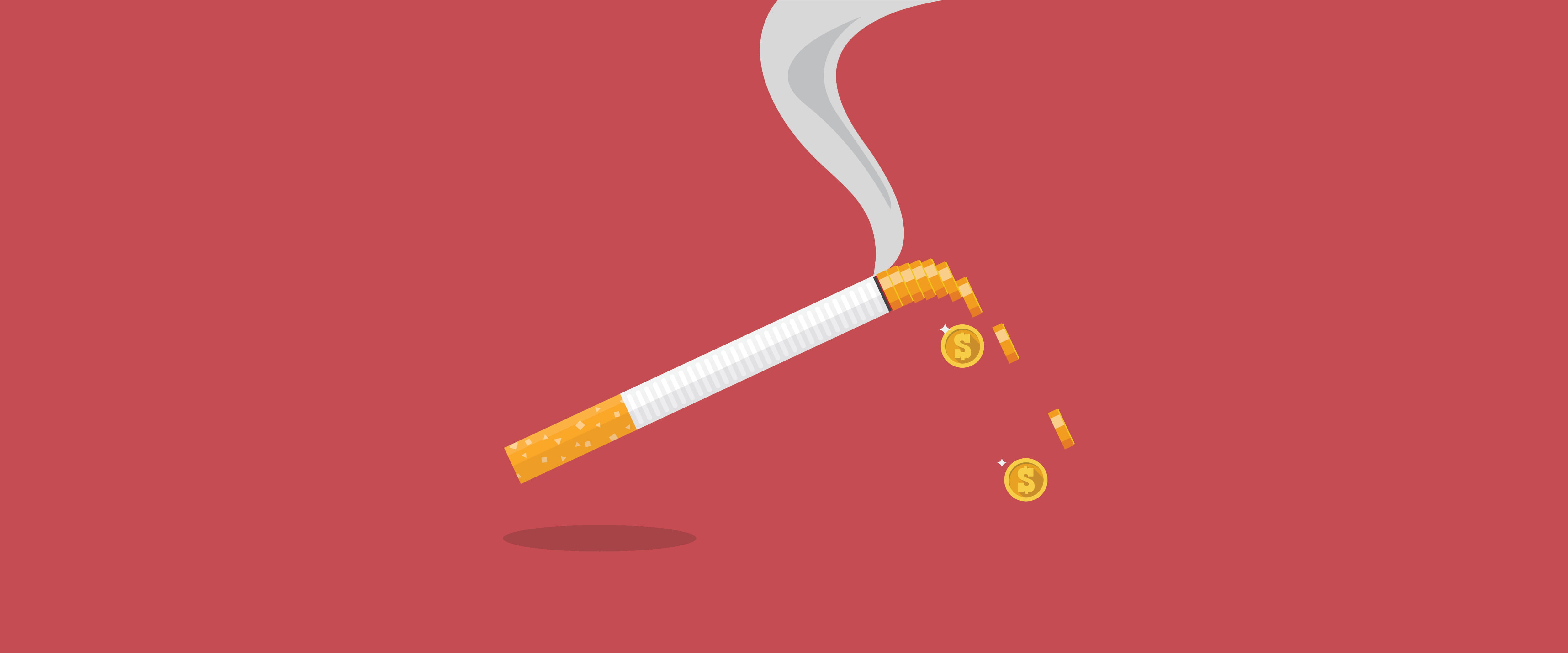 Cigarette with ash turning into coins