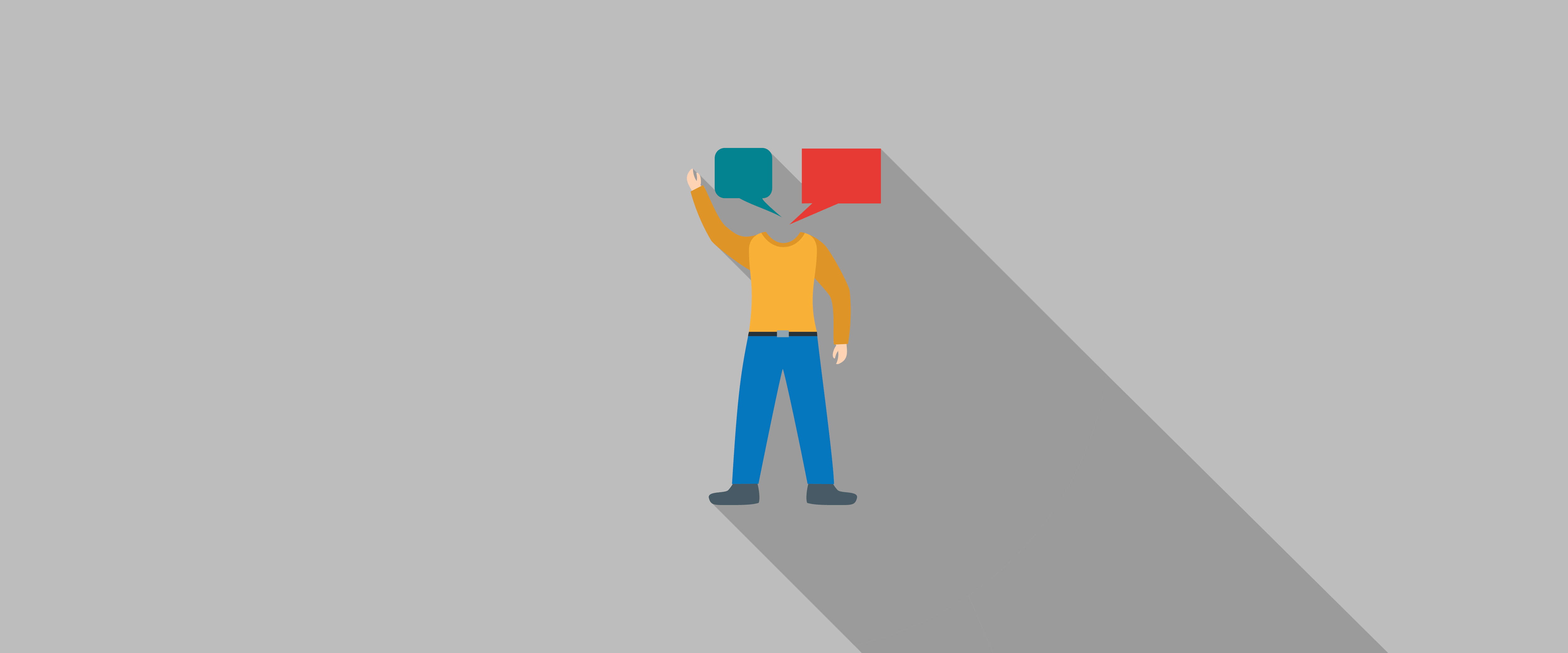 Person with conversation bubbles as a head