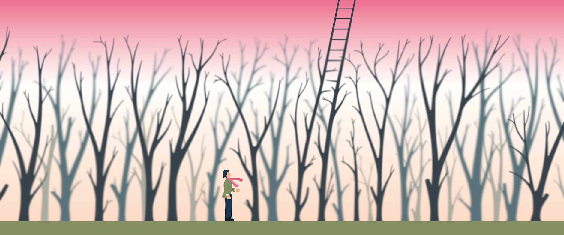 Illustration of a man looking at trees turning into a ladder
