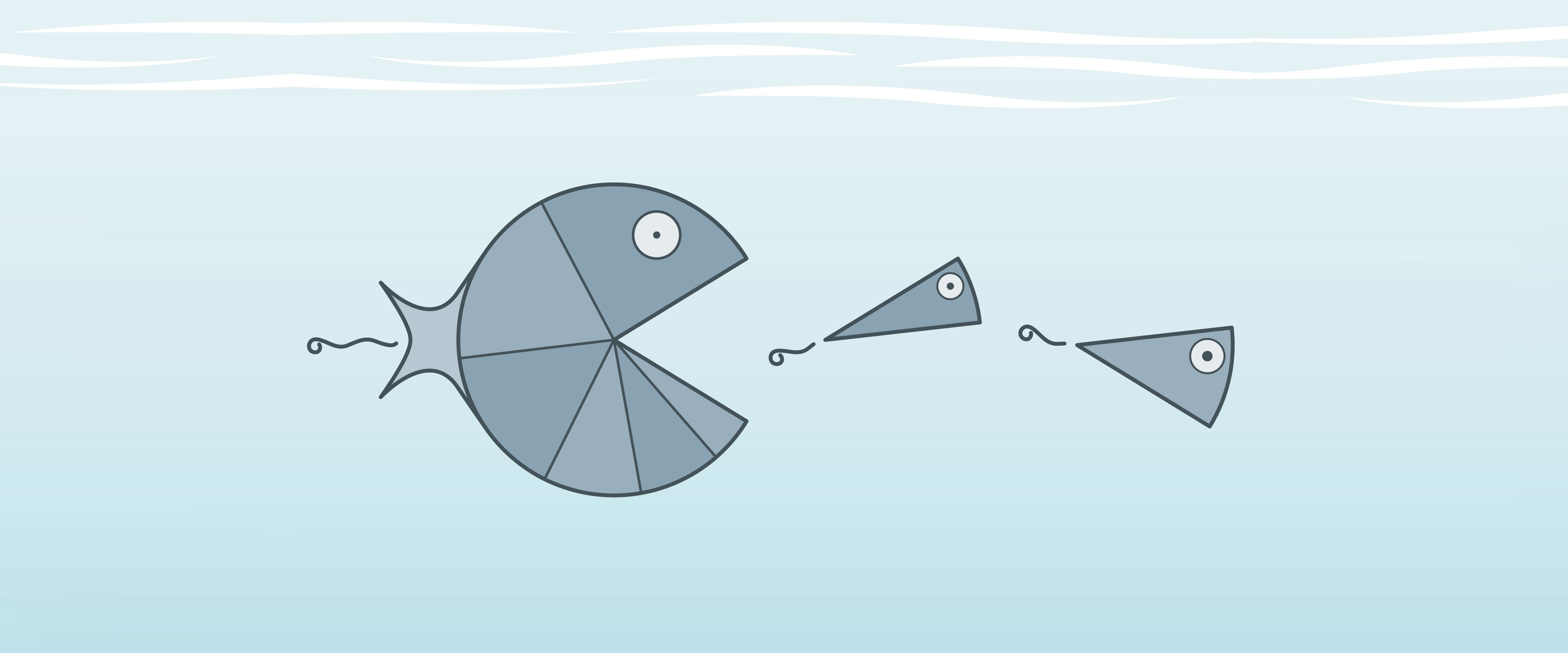Pie-chart fish chasing two chart segments
