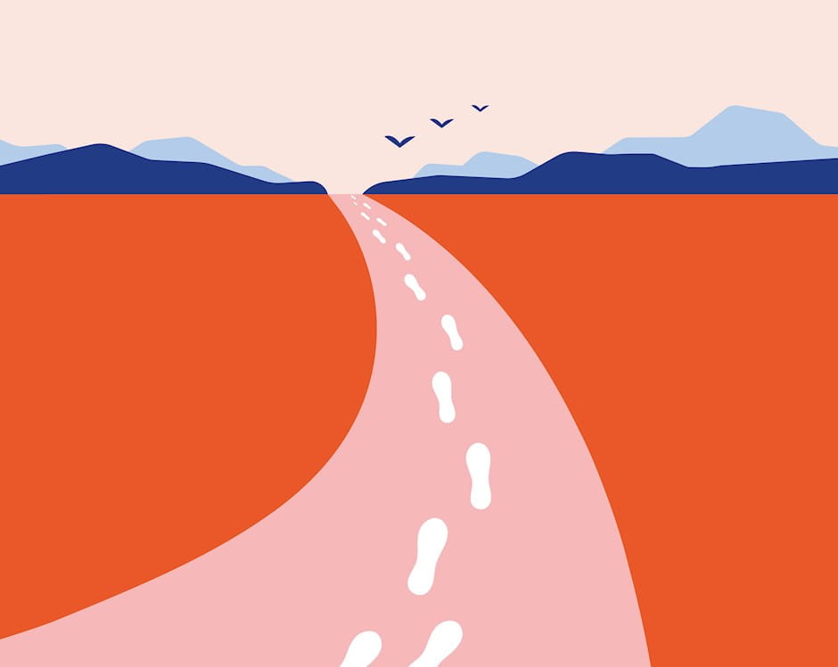 Footprints down the center of a road