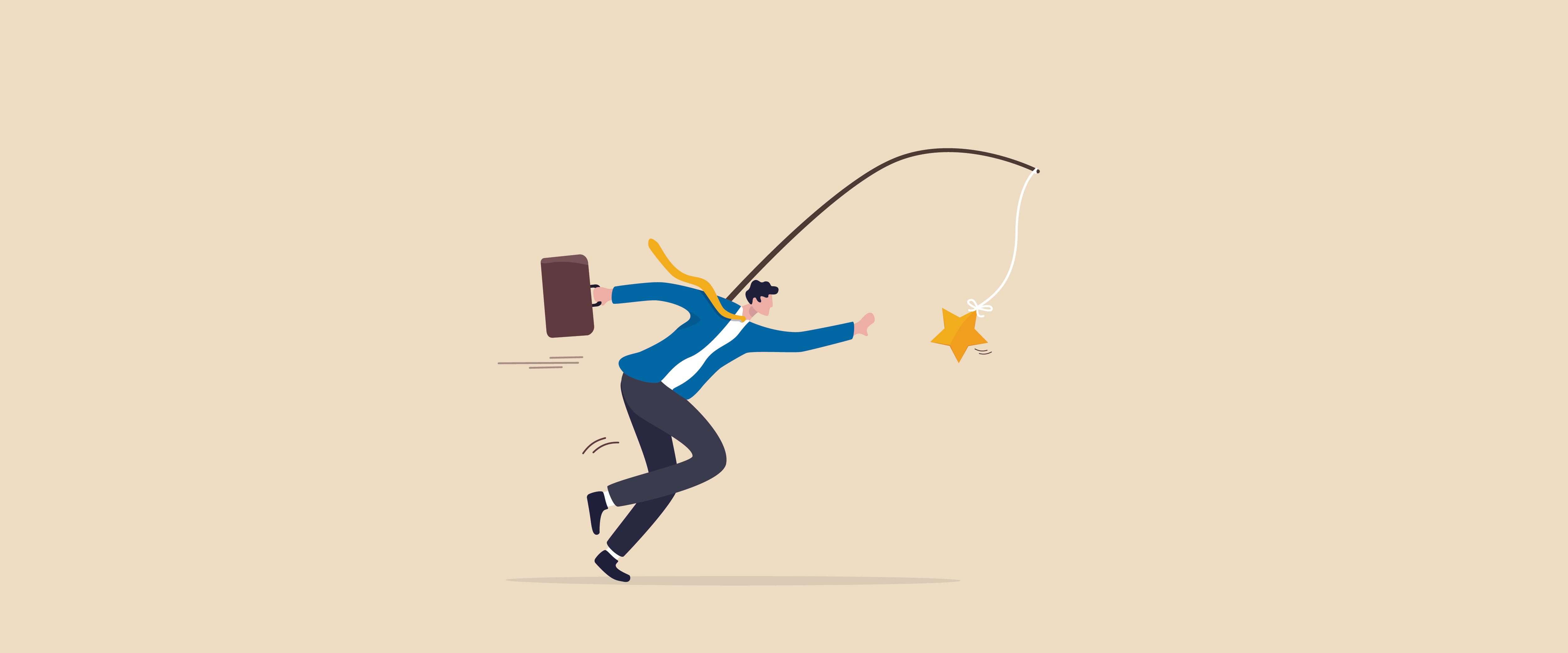 Man chasing a star dangling from a stick