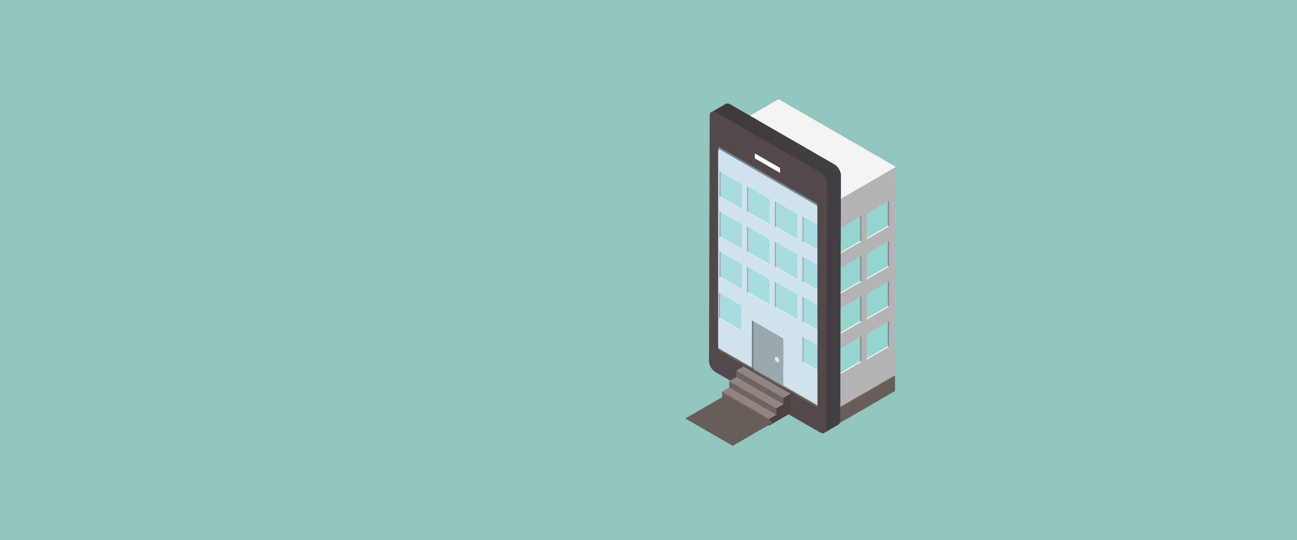 Phone screen acting as the facade of an office building