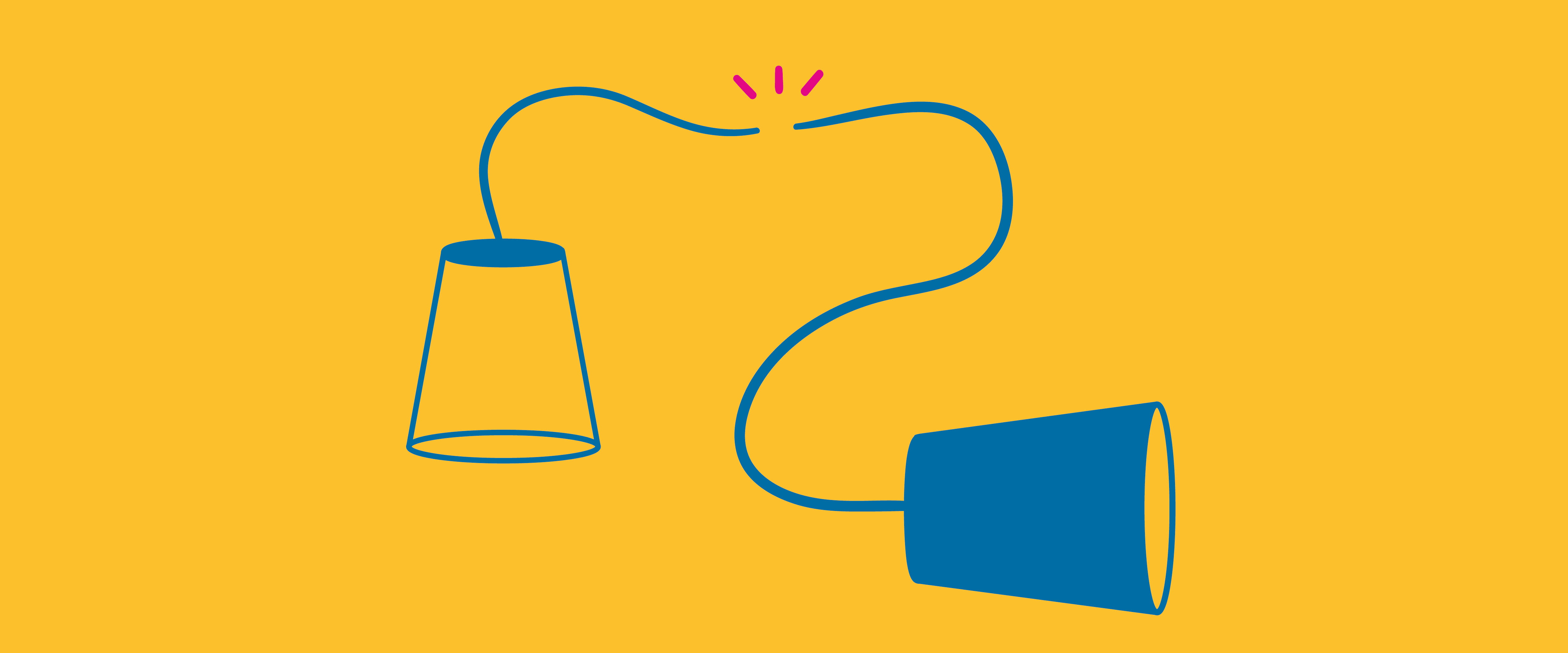 Two cups with broken string between