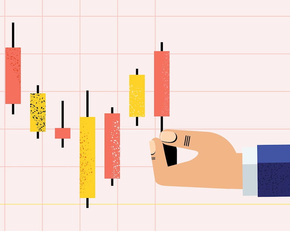 Hands manipulating prices of a stock chart