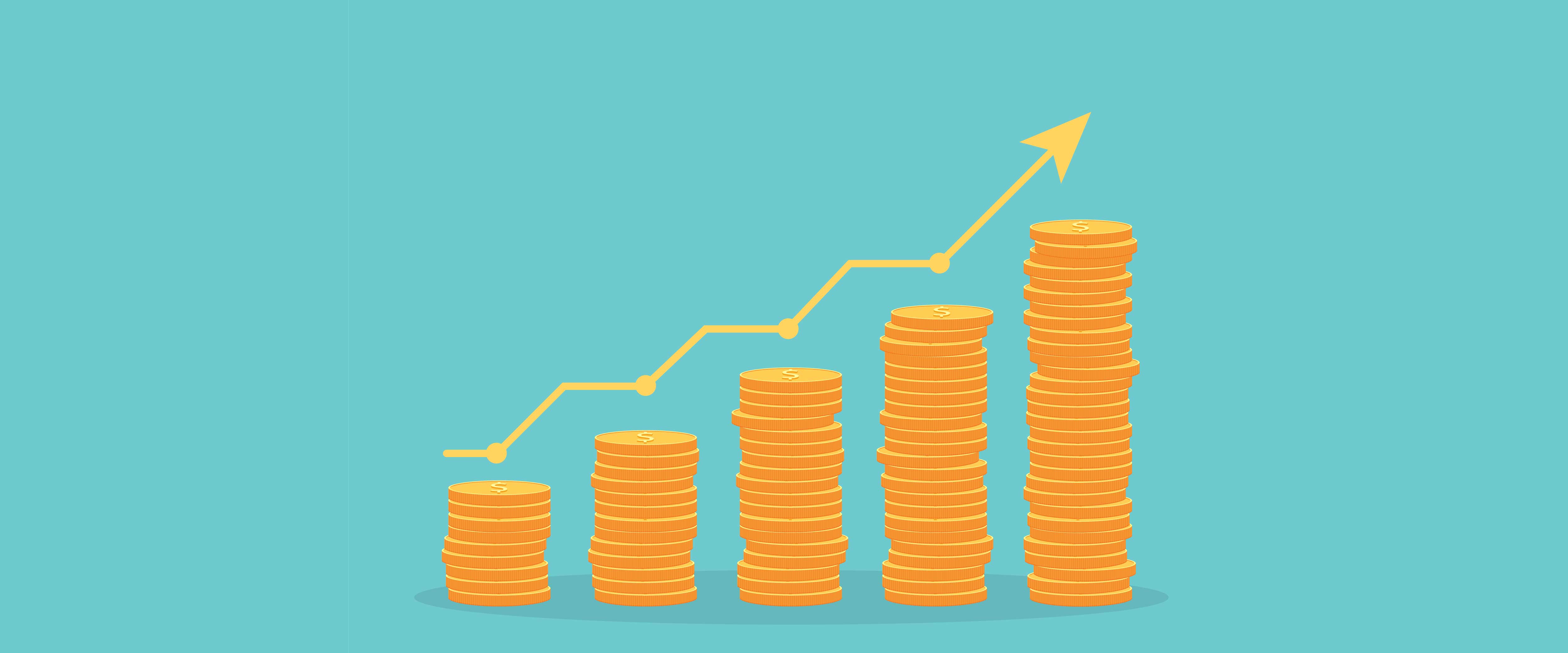 Line chart formed by stacks of coins