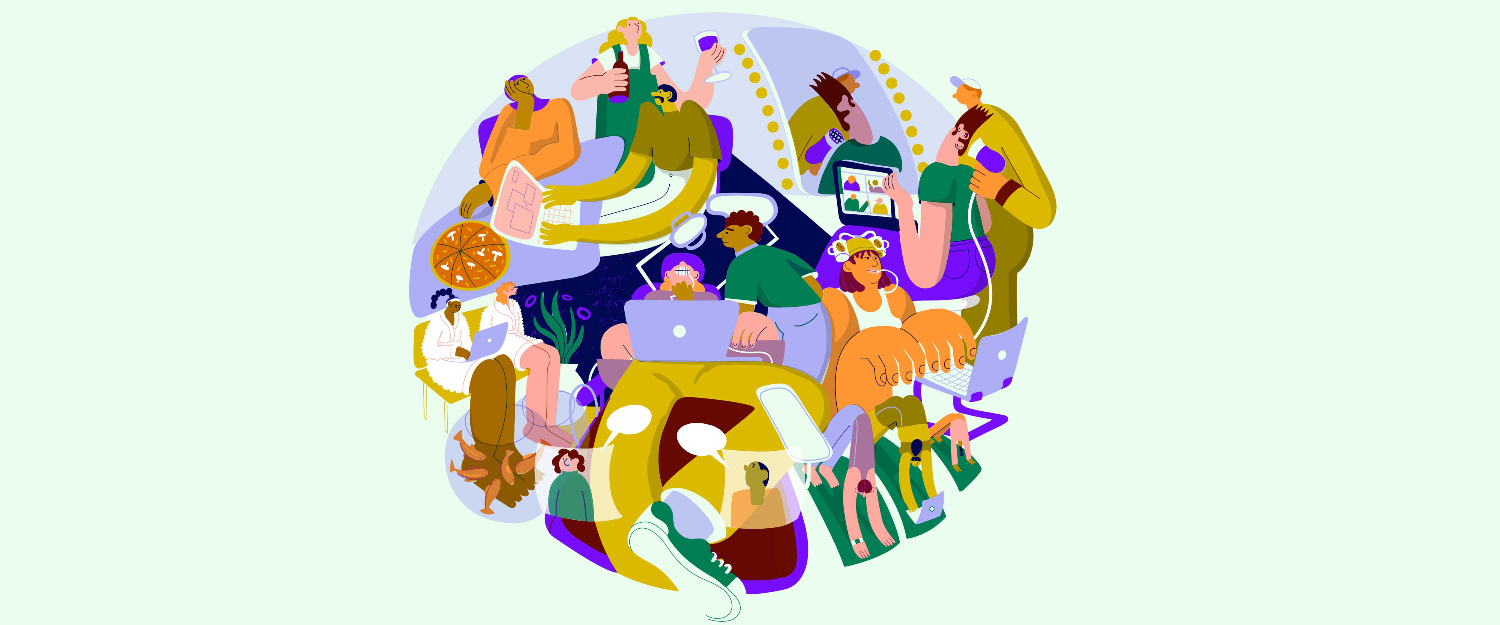 People working while engaged in various non-work activities