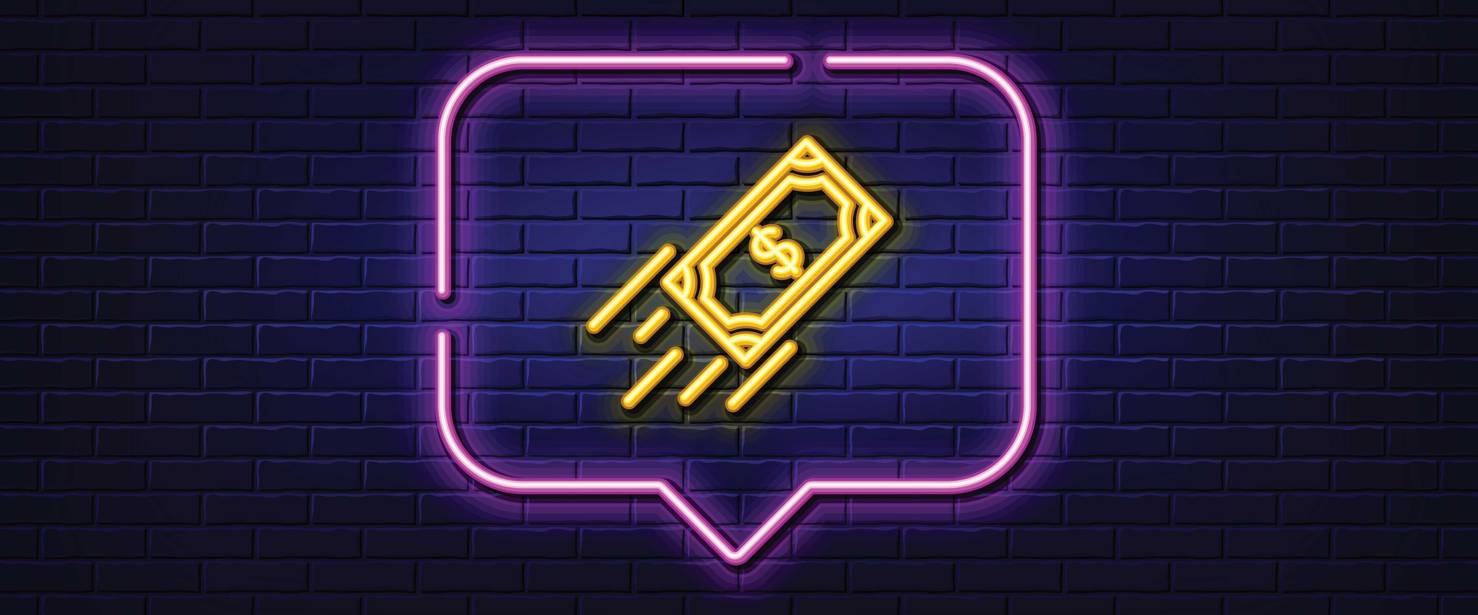 Neon sign with flying dollar