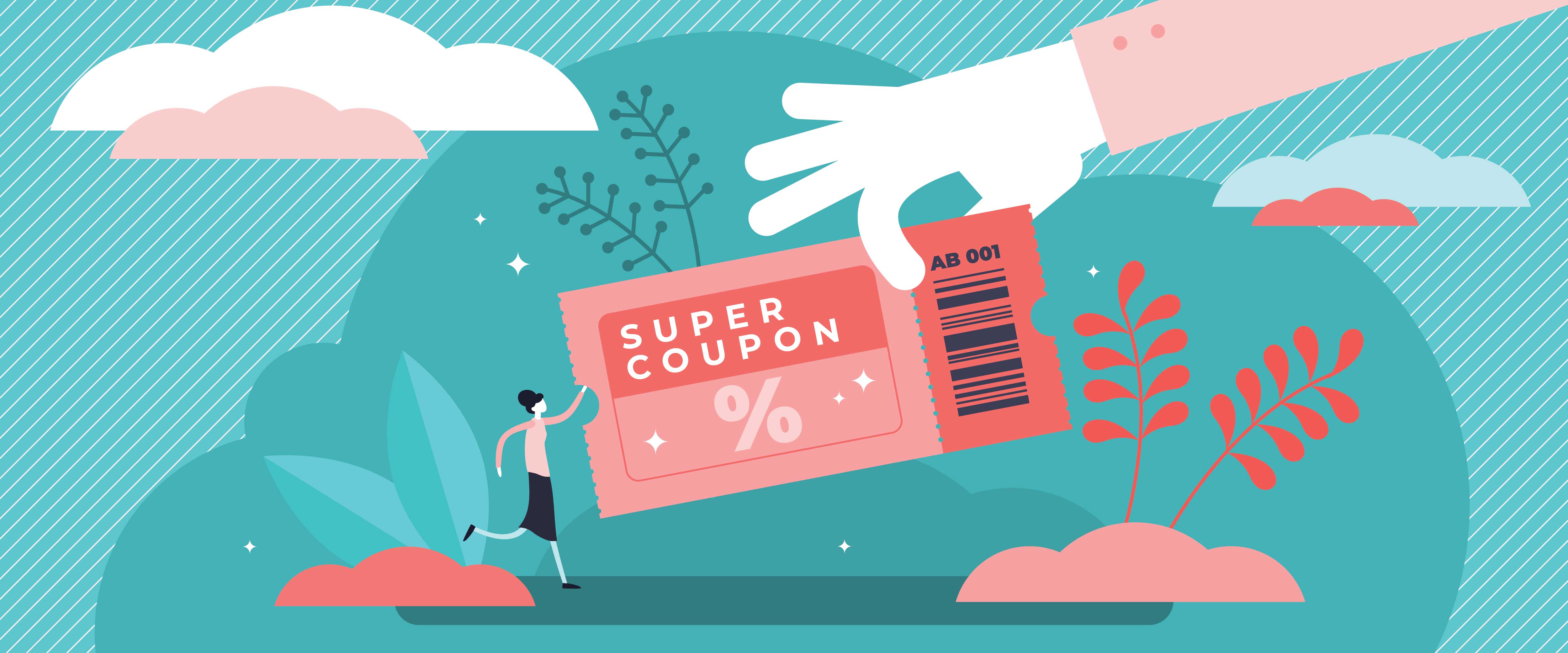 Woman receiving a giant coupon