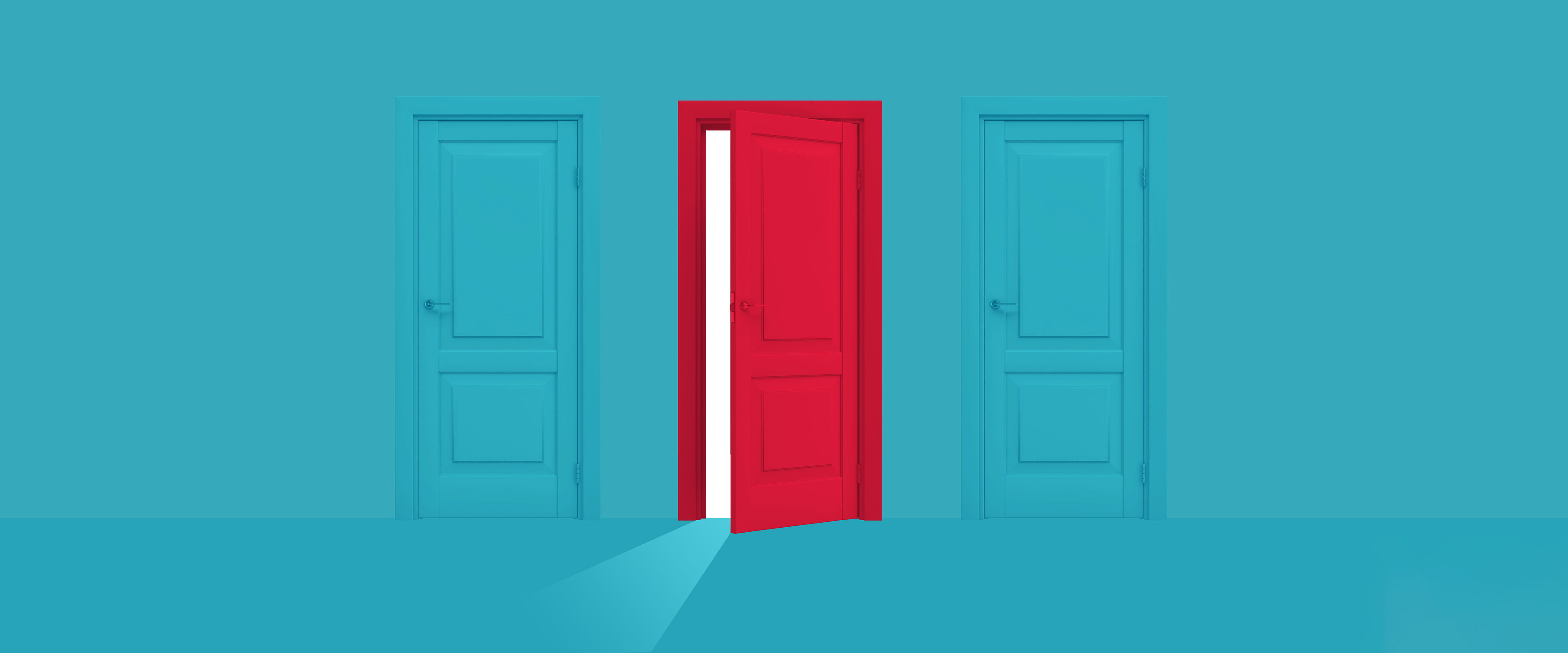 Red door between two blue doors