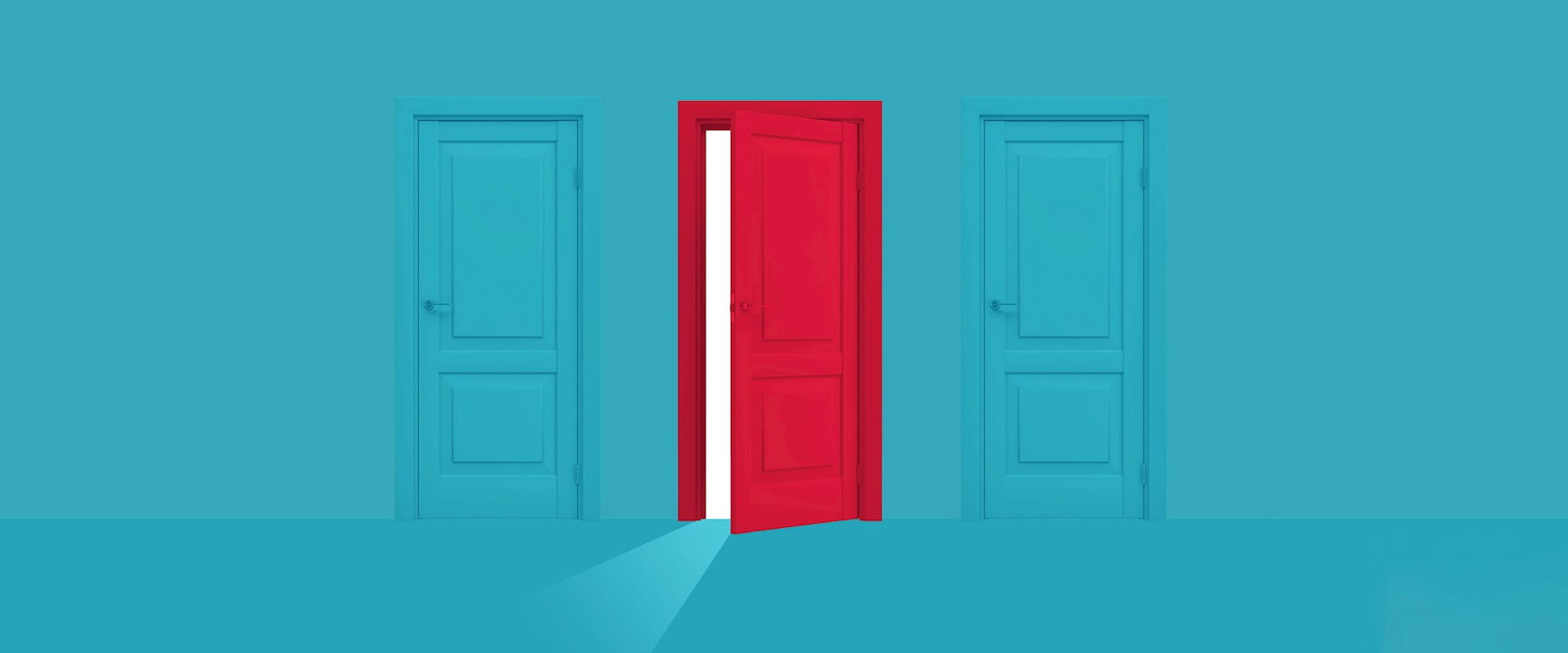 Red door between two blue doors