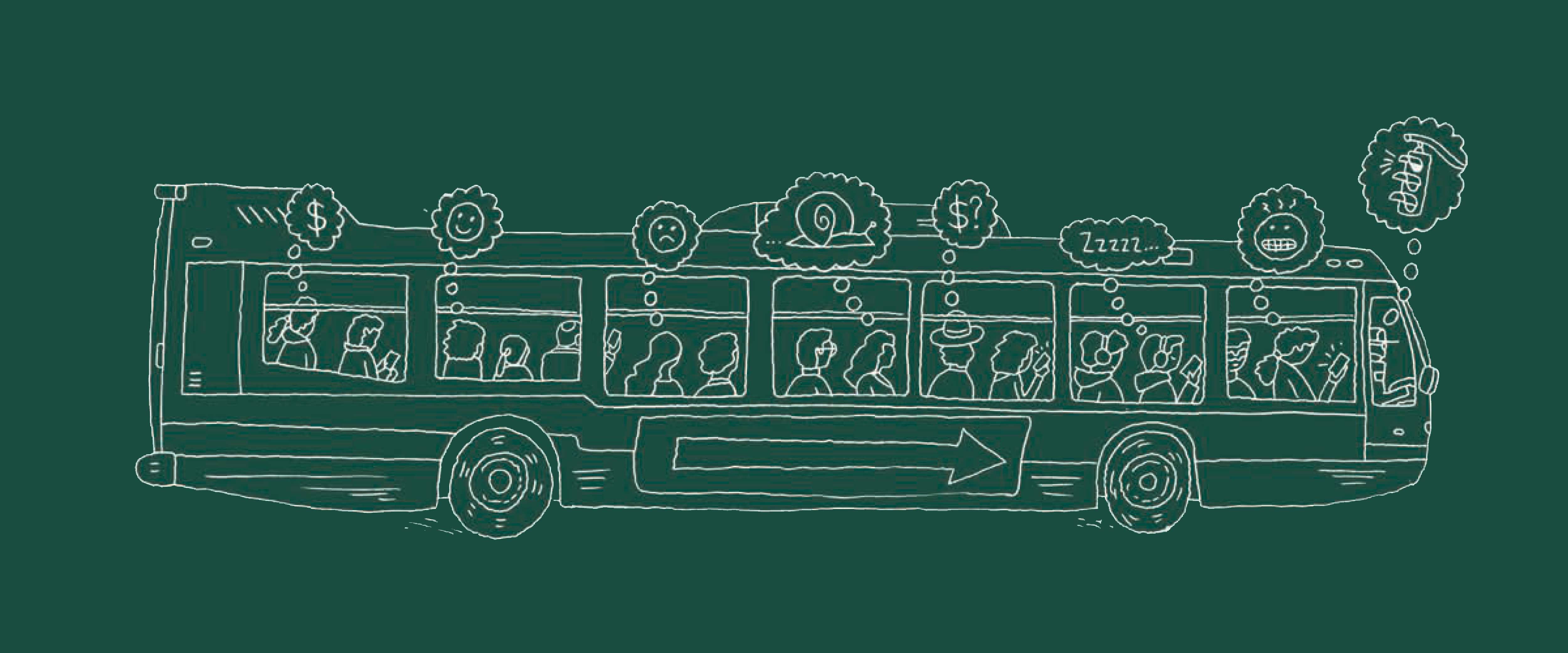 Chalkboard-style drawing of a bus