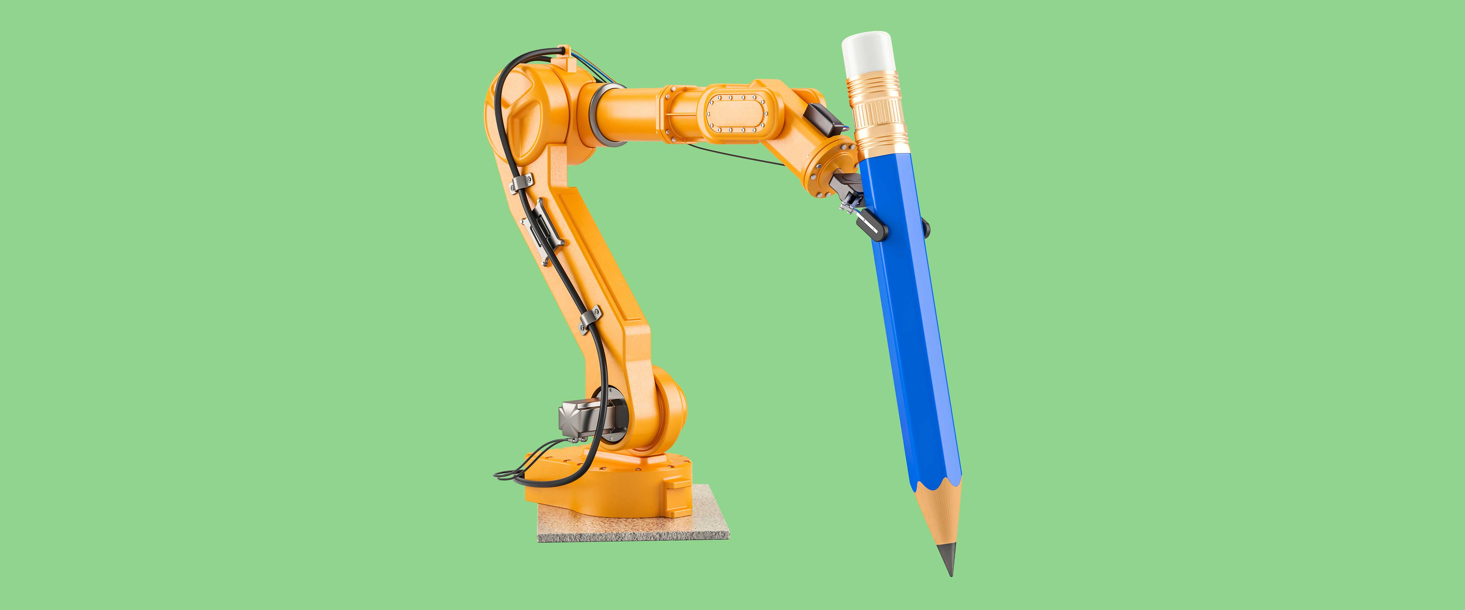 Industrial robot holding a pencil