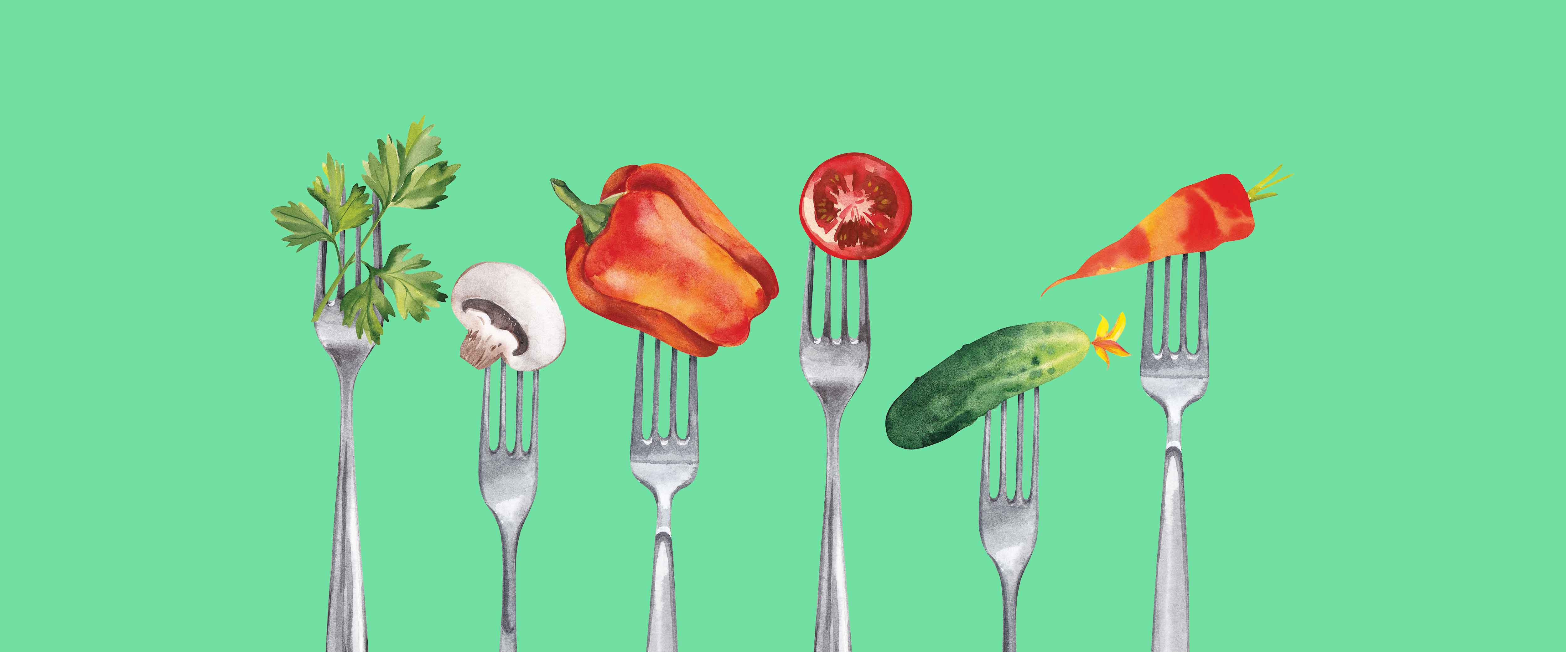 Forks with healthy food