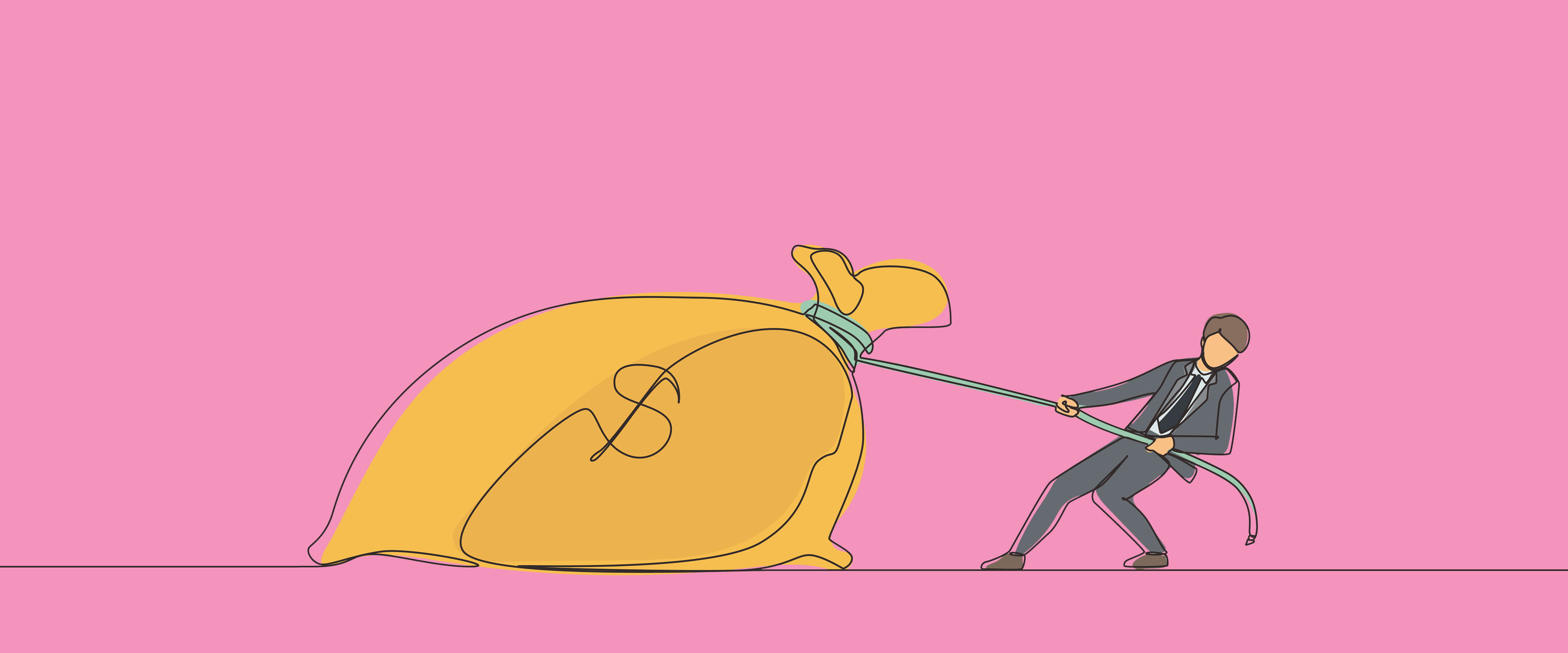 Man pulling bag of money