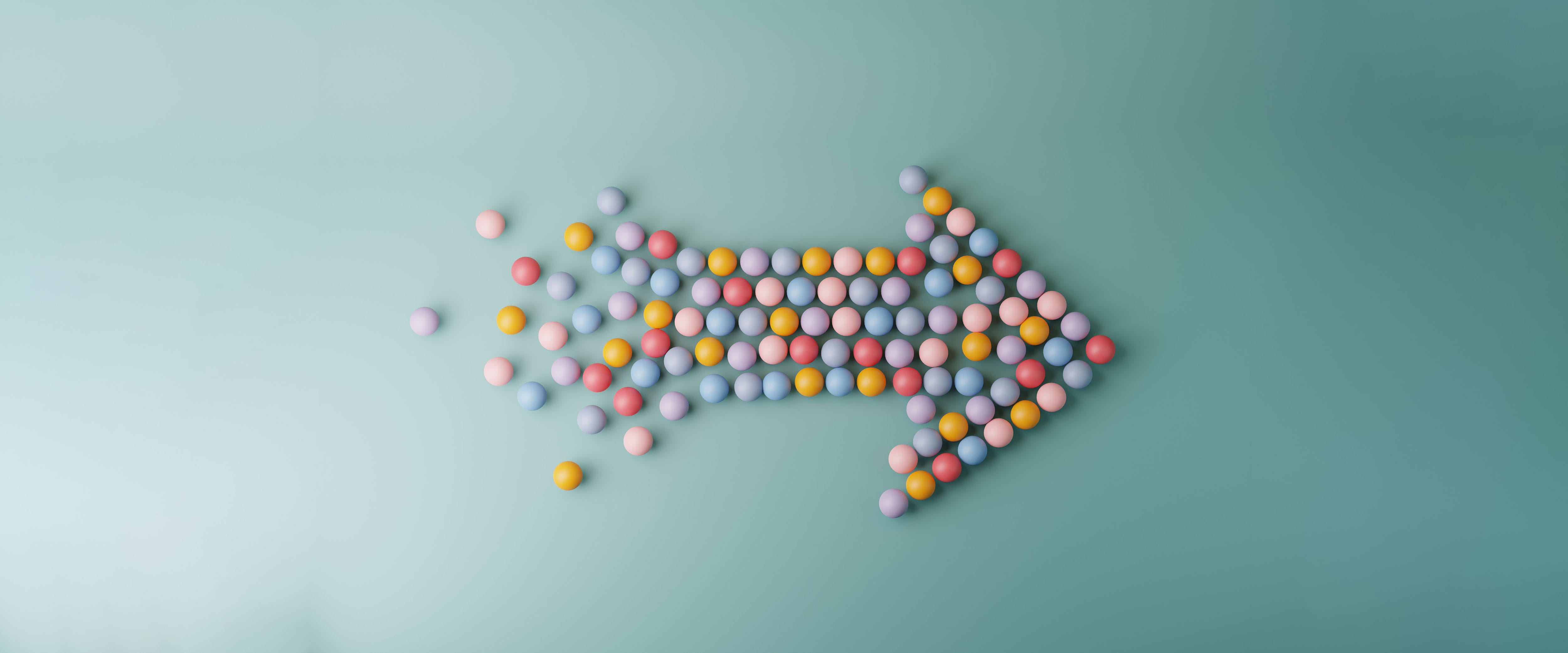 Arrow made from multicolored balls