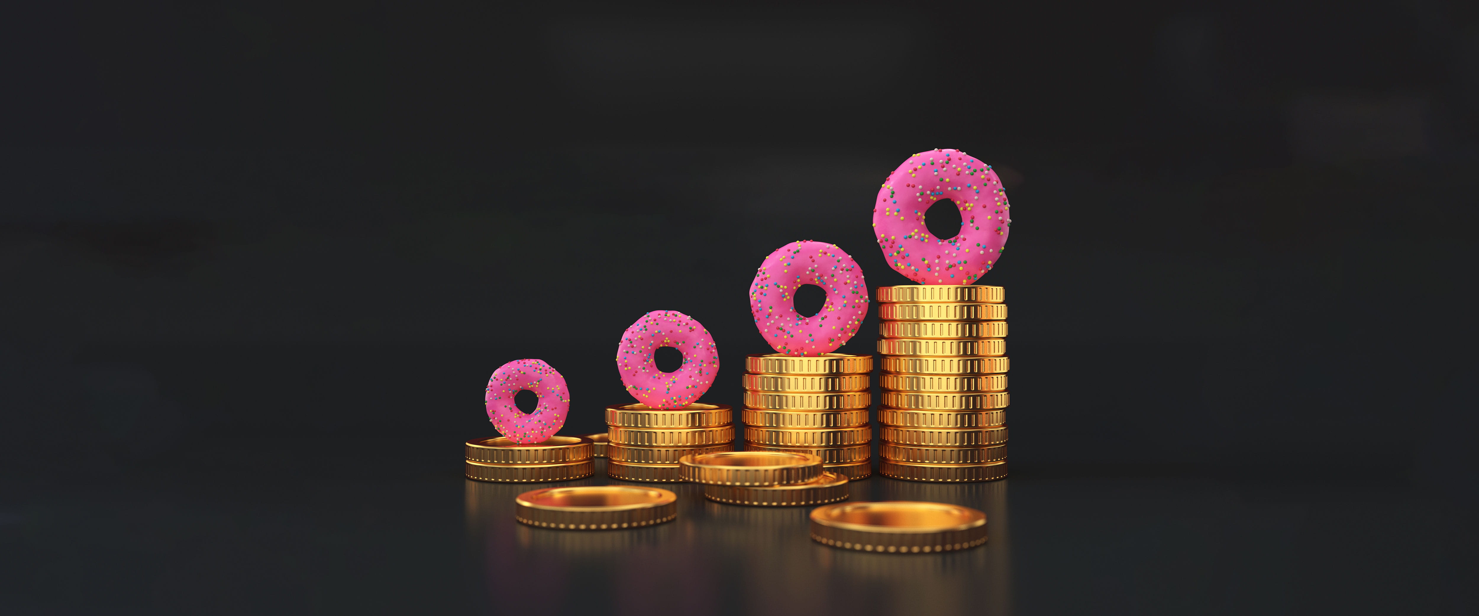 Donuts on stacks of coins