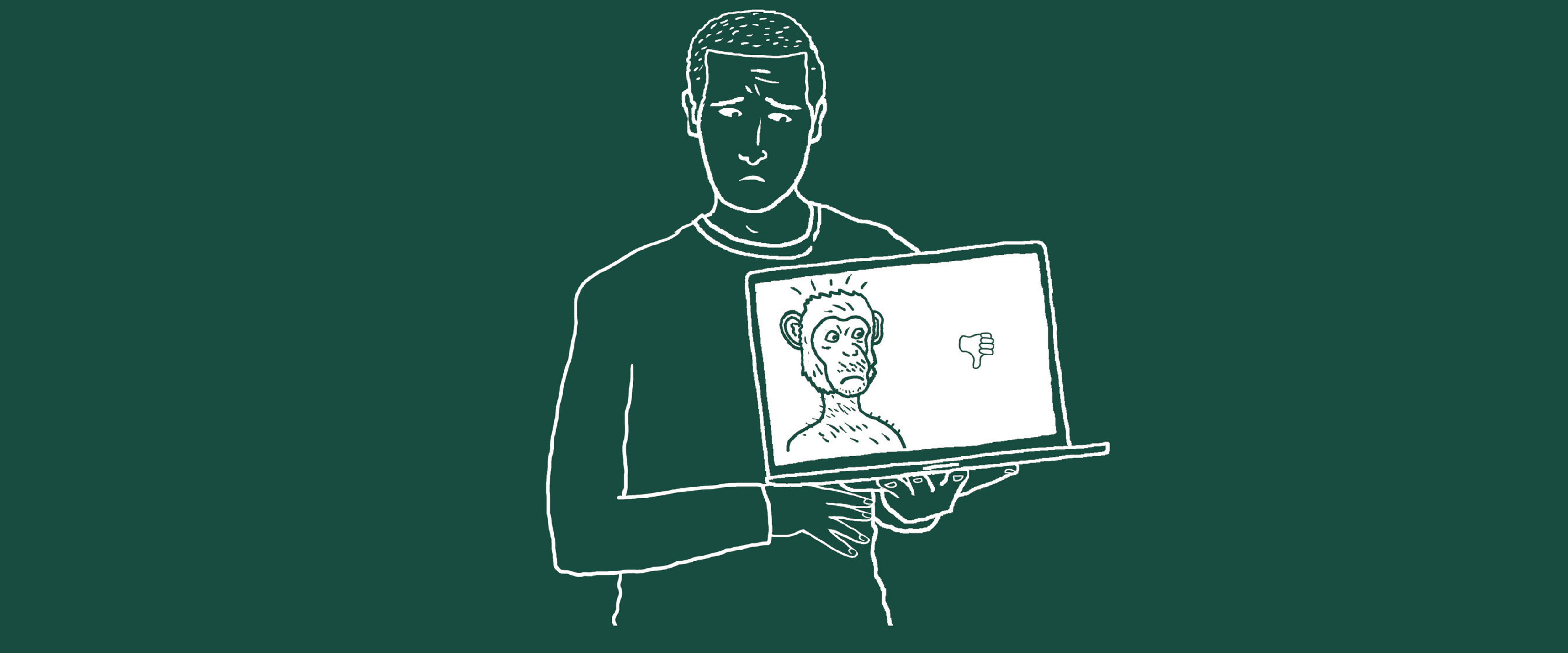 Chalkboard drawing of man holding an NFT