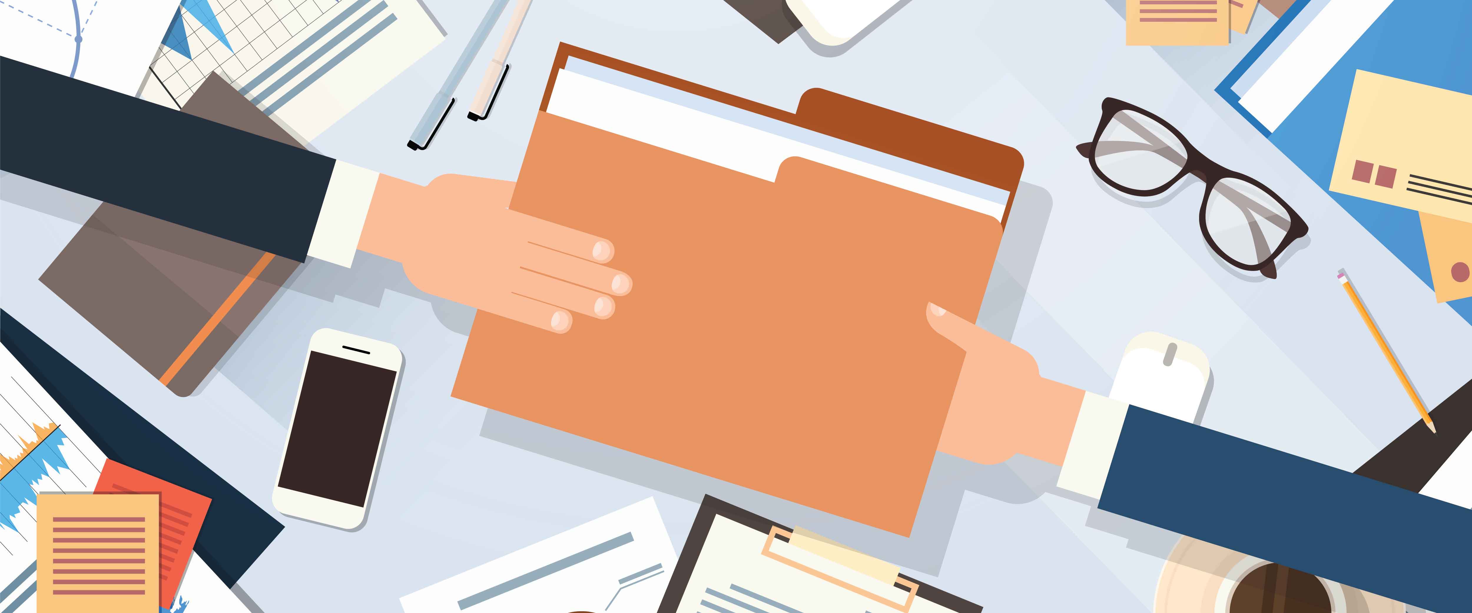 Hands passing a file folder