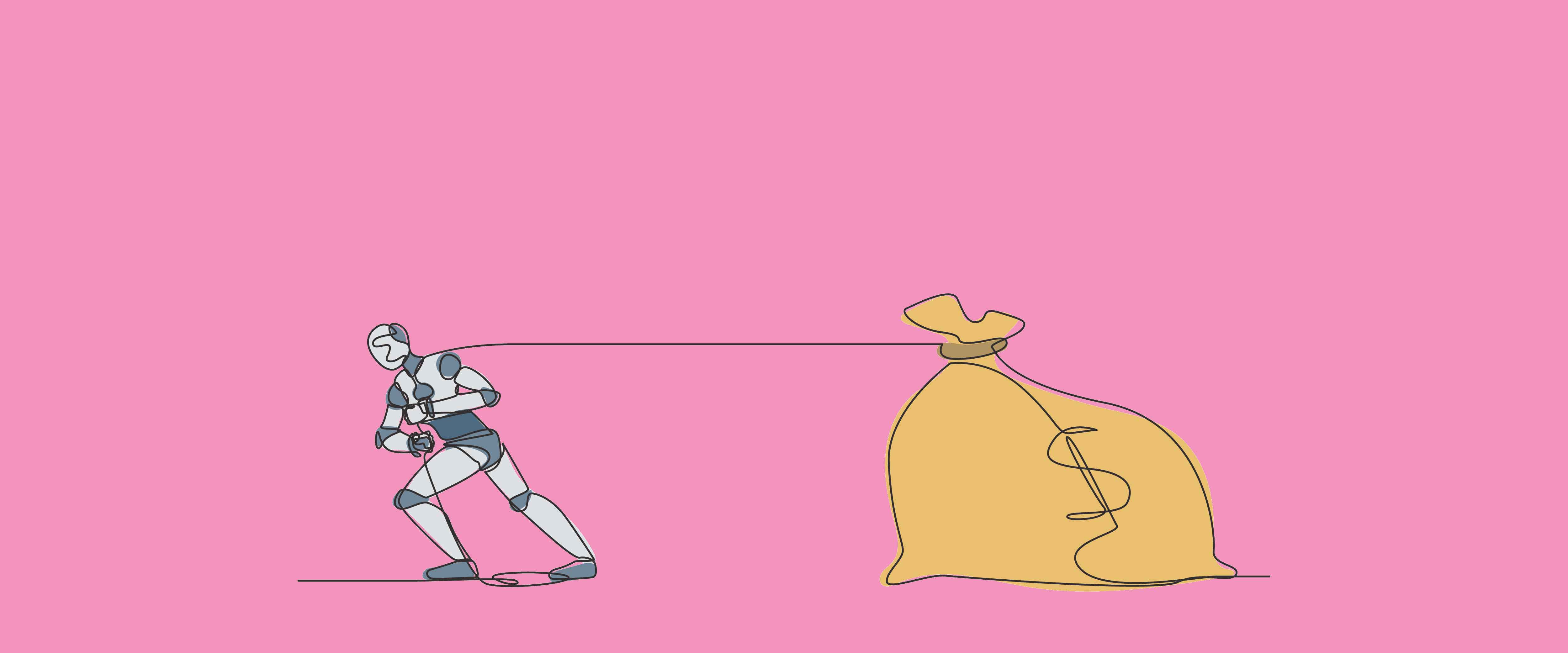 Robot pulling giant bag of money