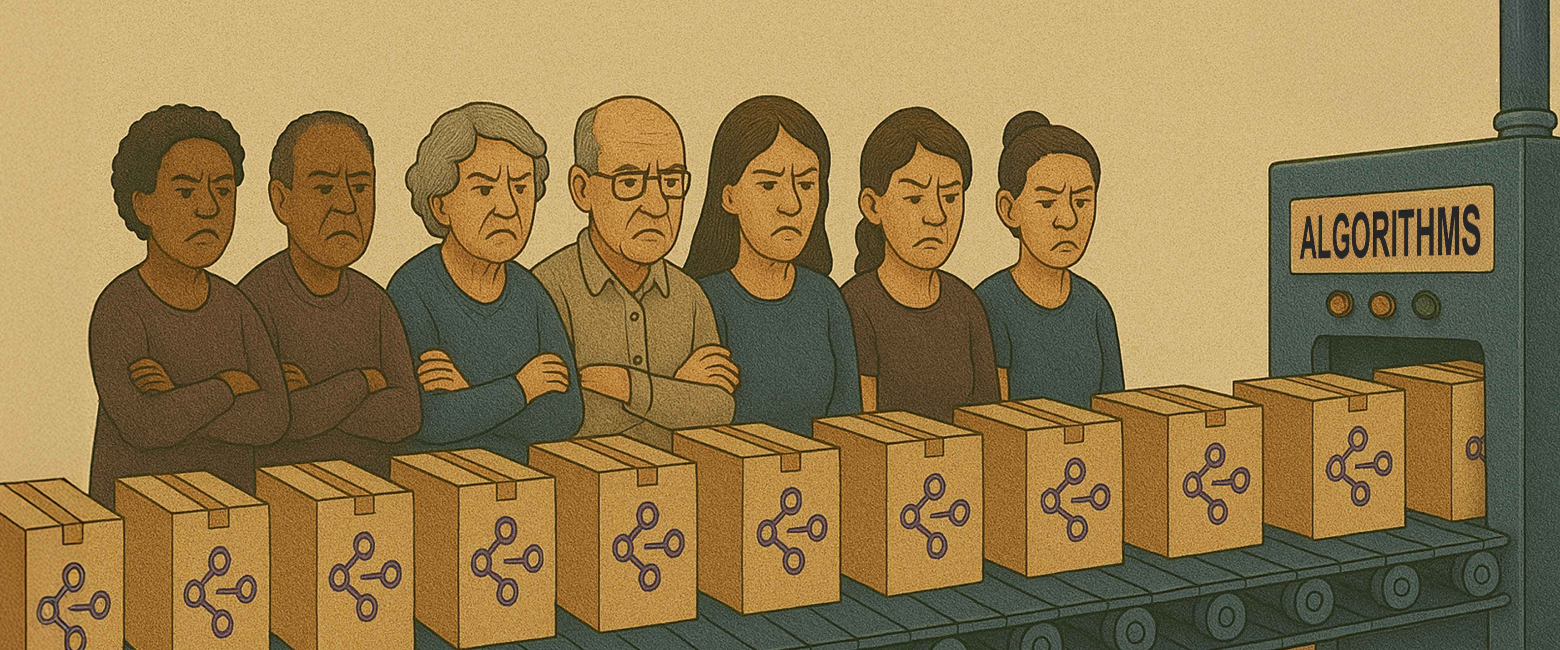 People and conveyor belt of algorithms