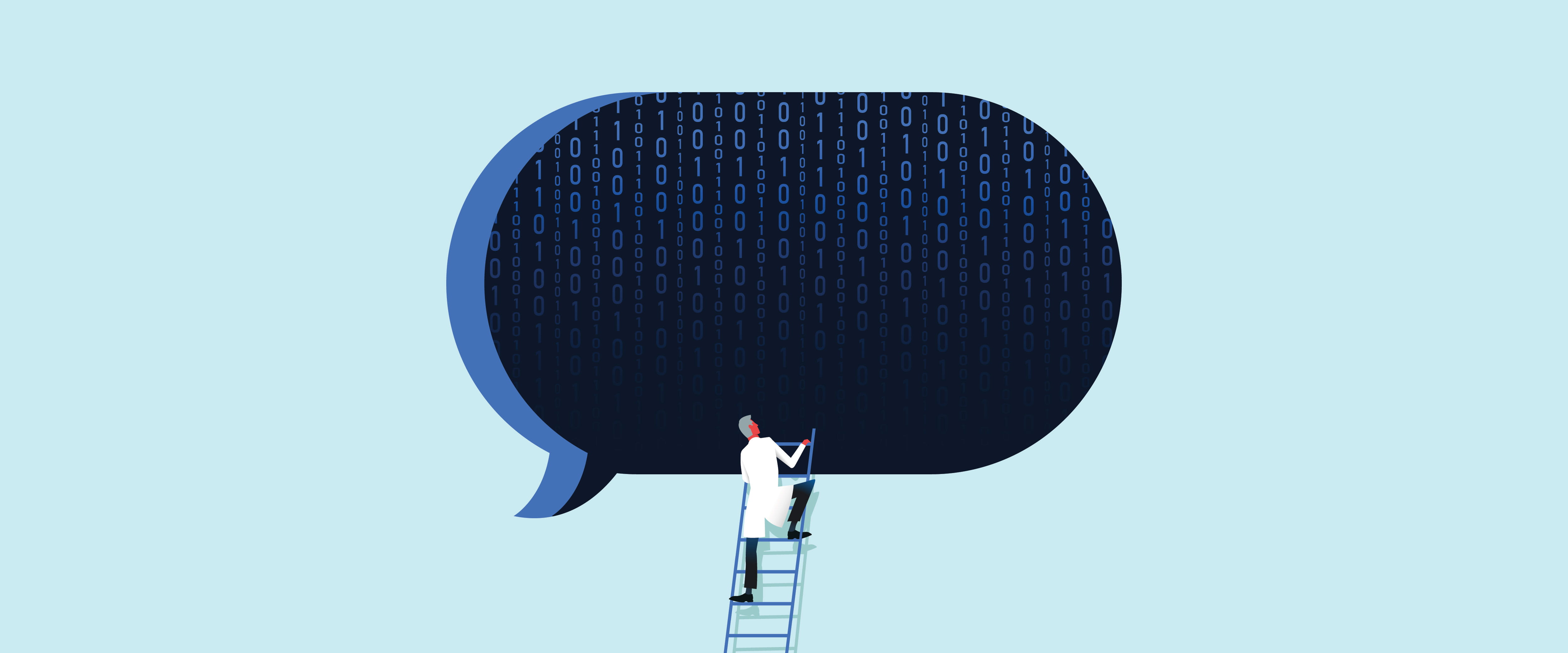 Scientist looking into AI speech bubble