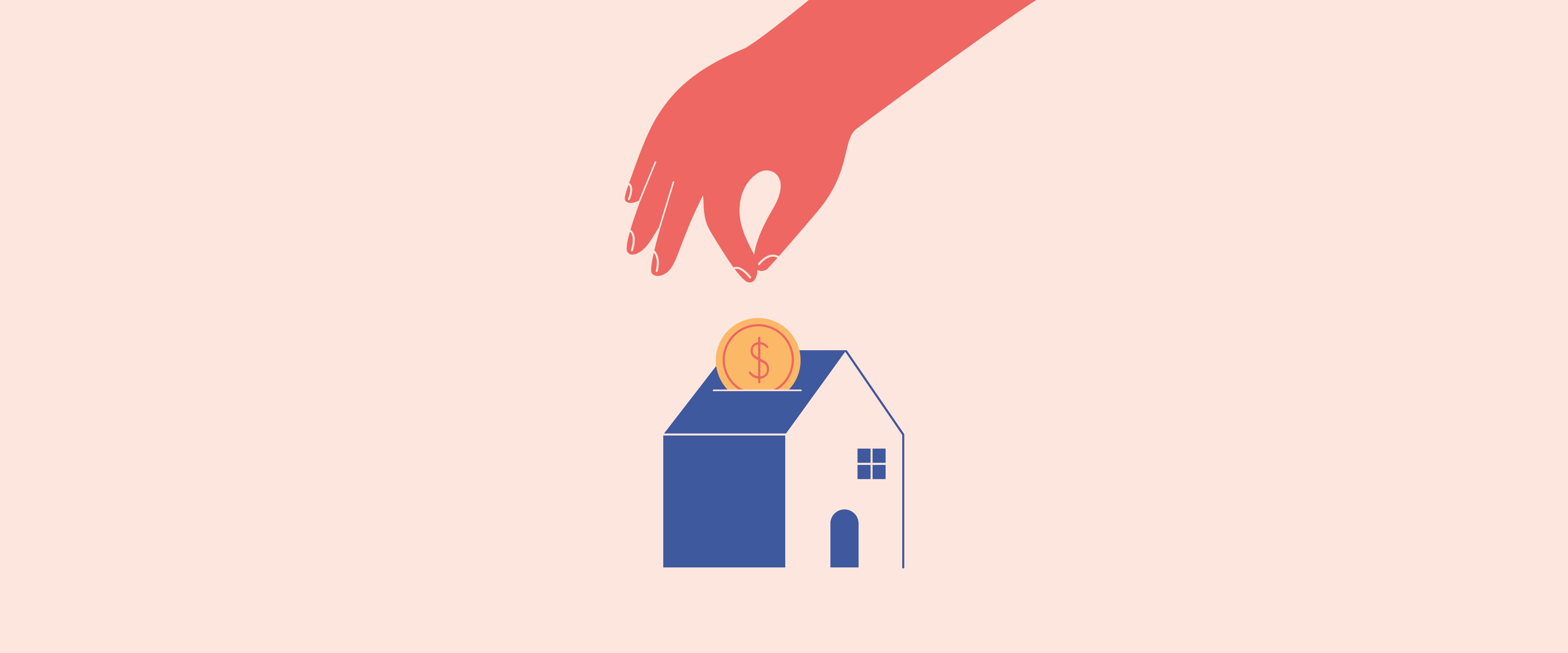 Hand putting coin in house