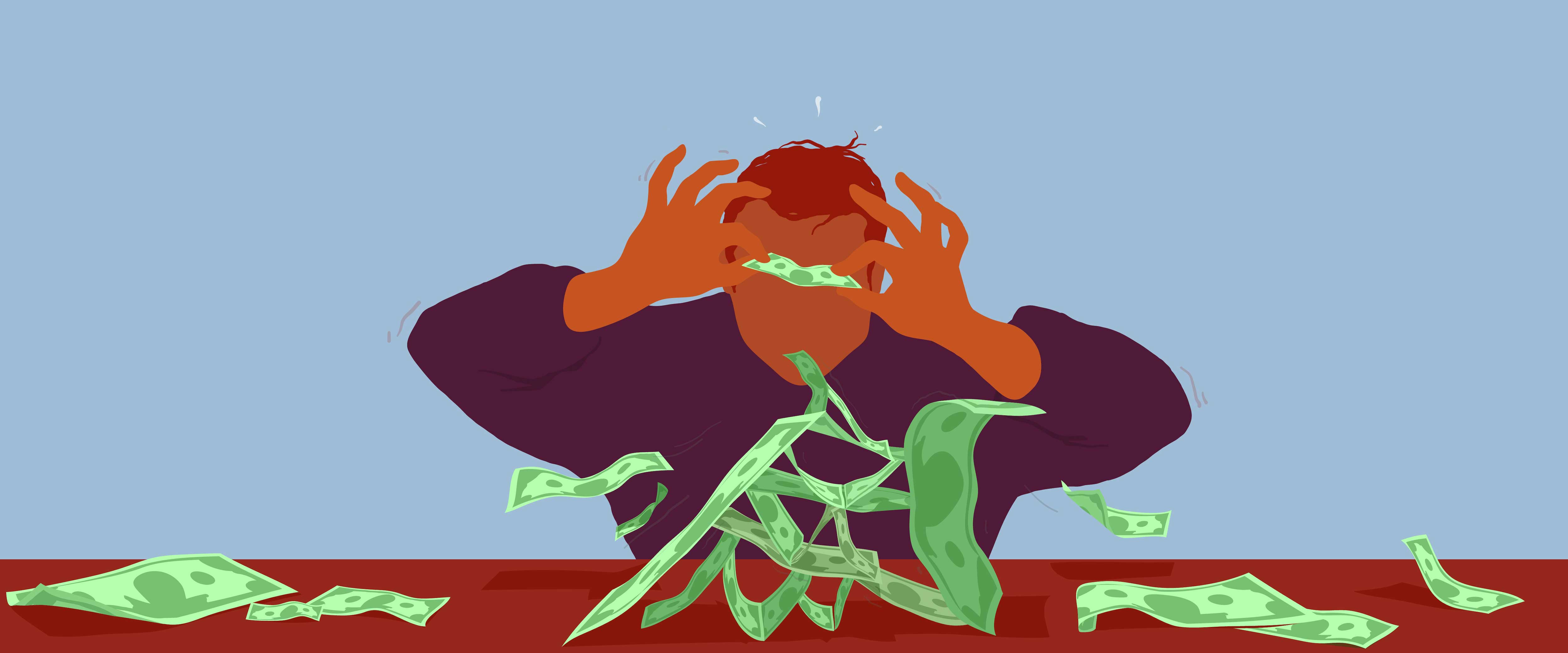 Person building house of bills